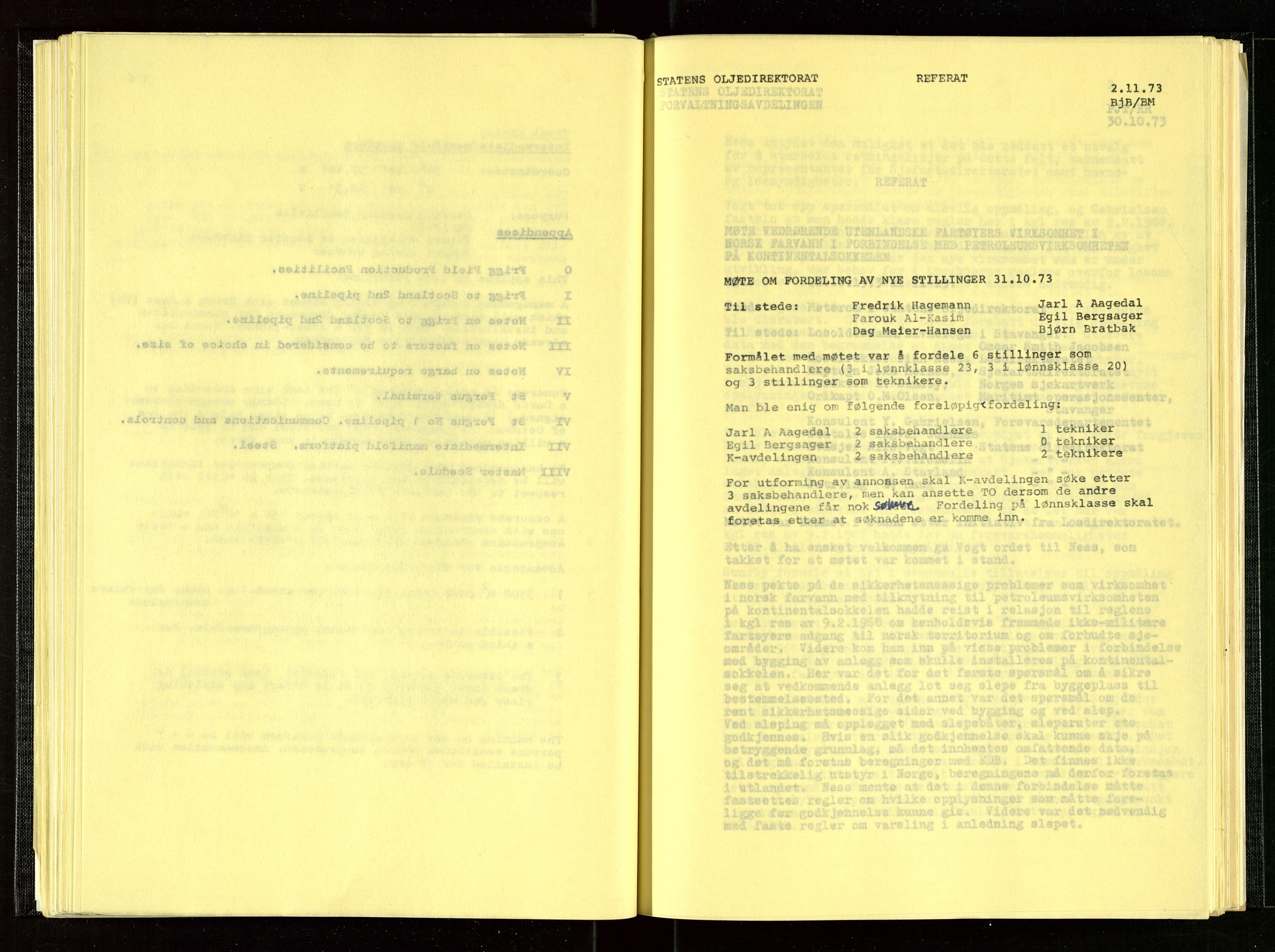 Oljedirektoratet, SAST/A-101366/Aa/L0001: Referatprotokoller, 1973
