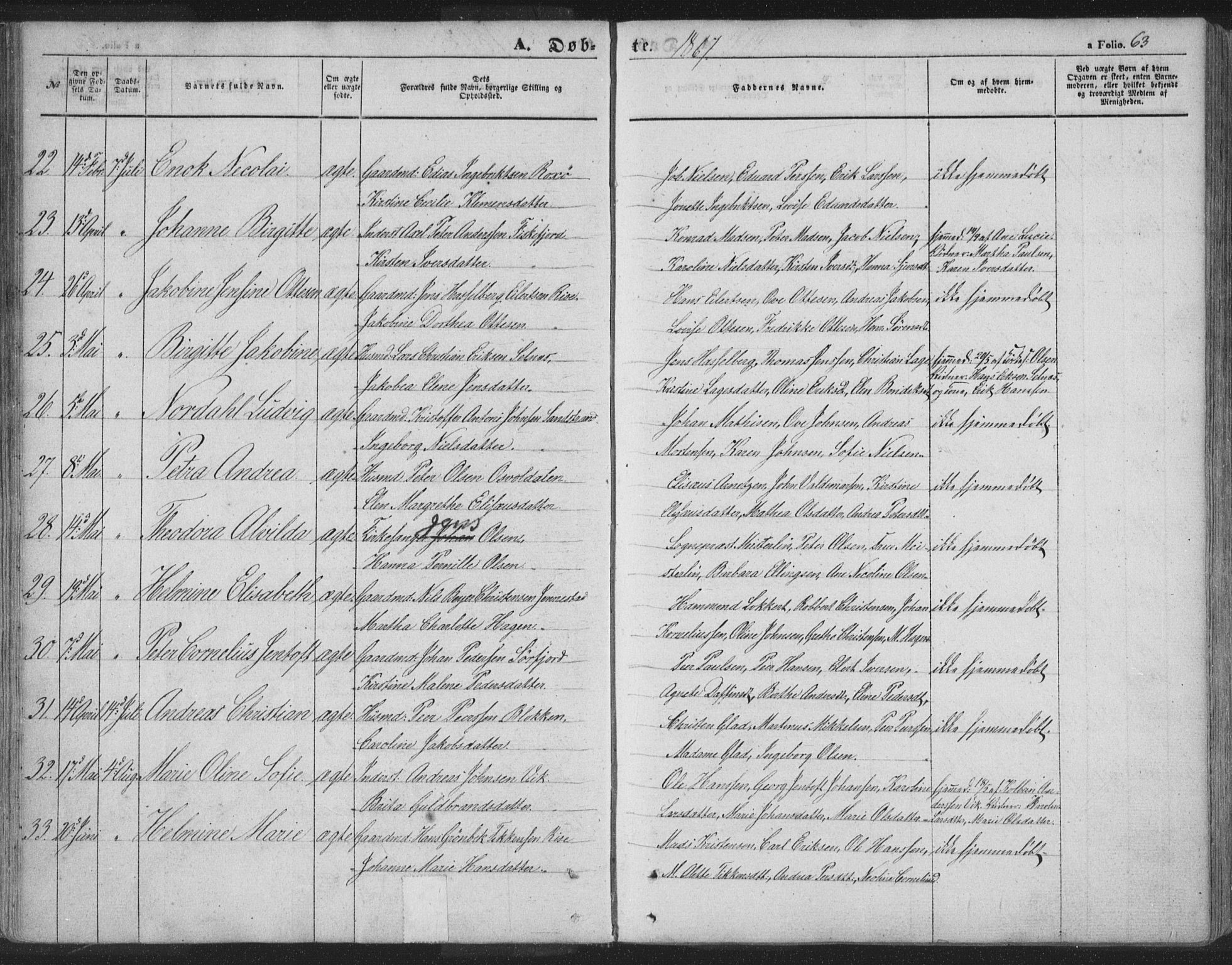 Ministerialprotokoller, klokkerbøker og fødselsregistre - Nordland, AV/SAT-A-1459/895/L1369: Parish register (official) no. 895A04, 1852-1872, p. 63