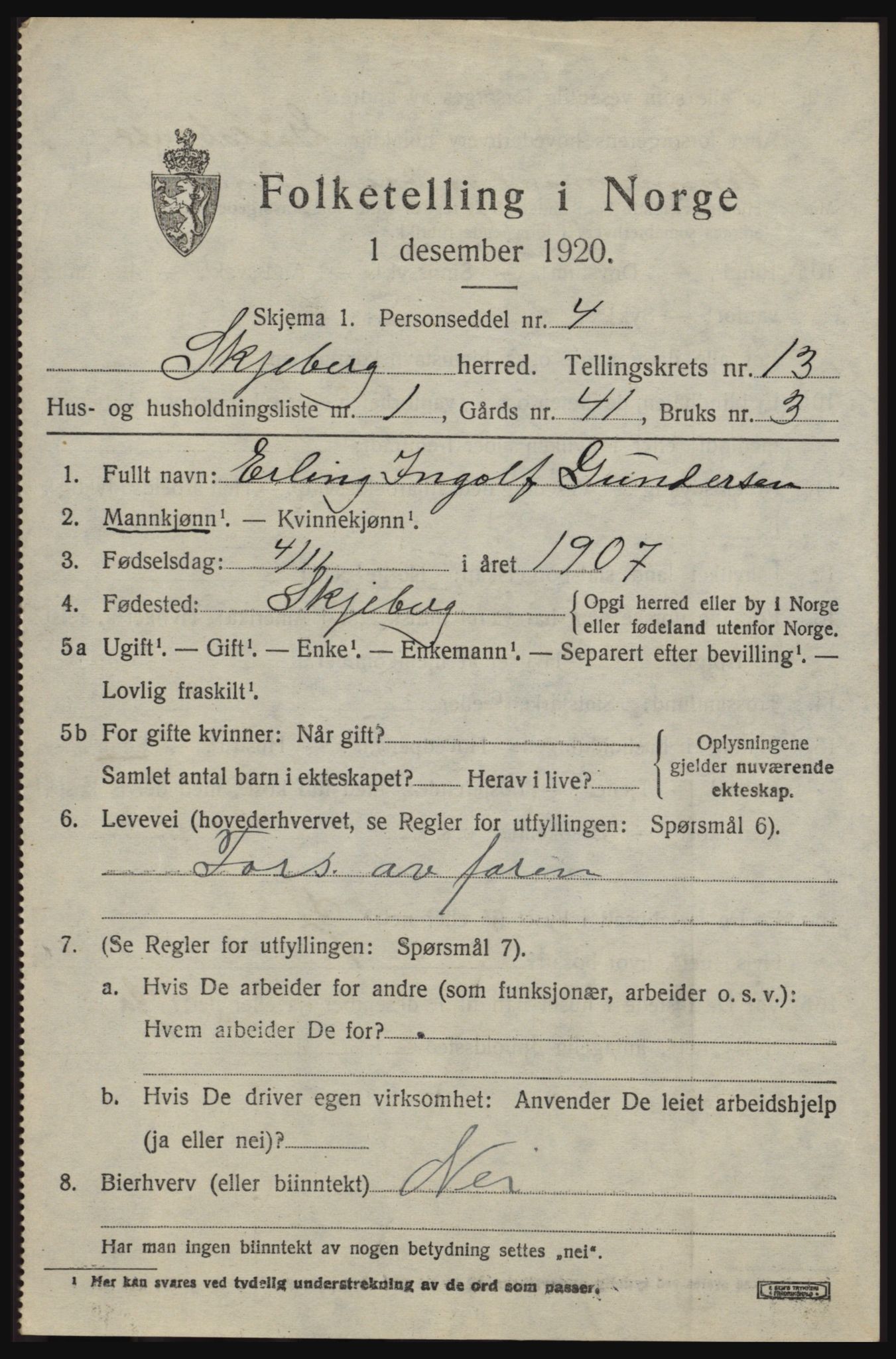 SAO, 1920 census for Skjeberg, 1920, p. 11641