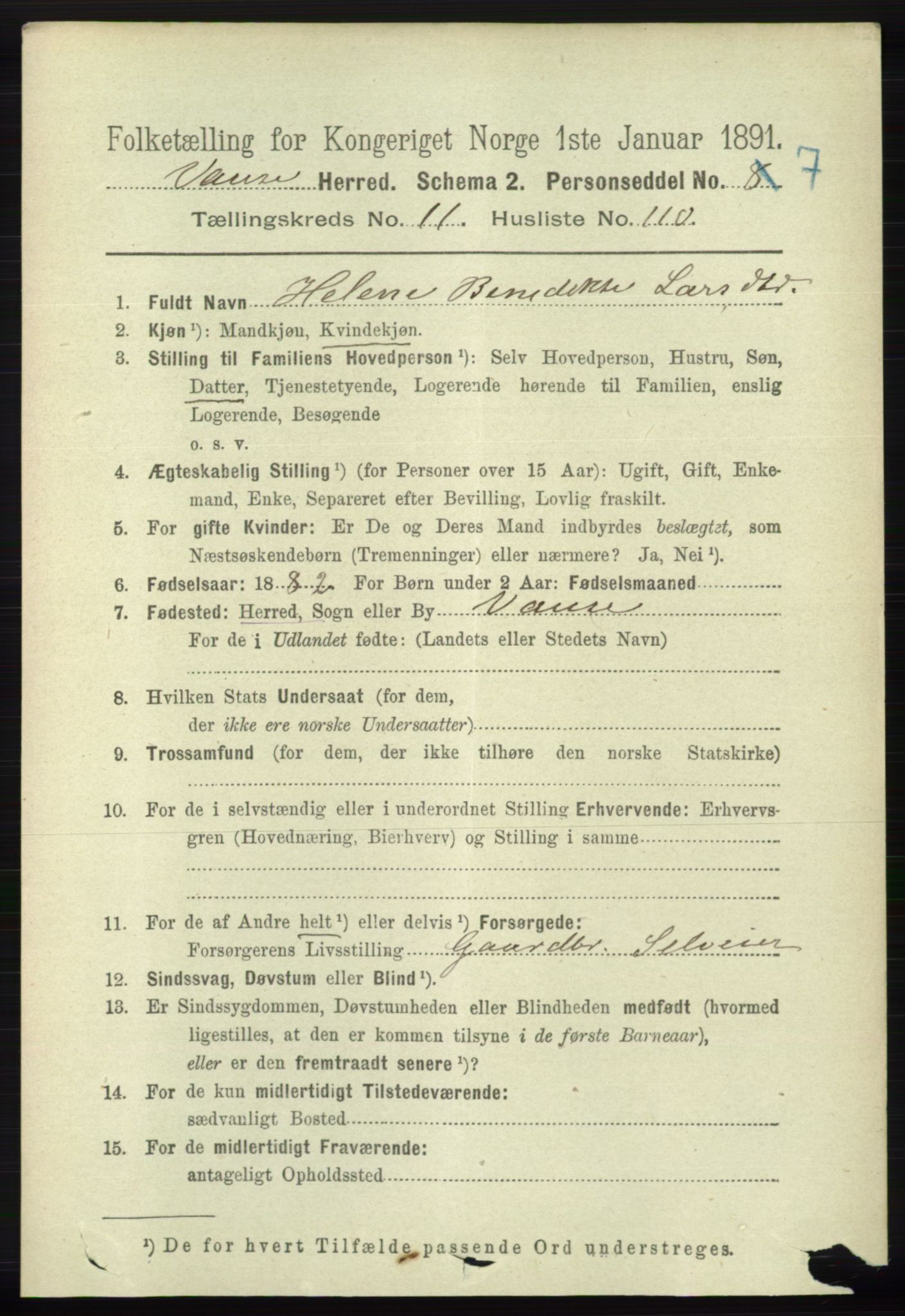 RA, 1891 census for 1041 Vanse, 1891, p. 6664