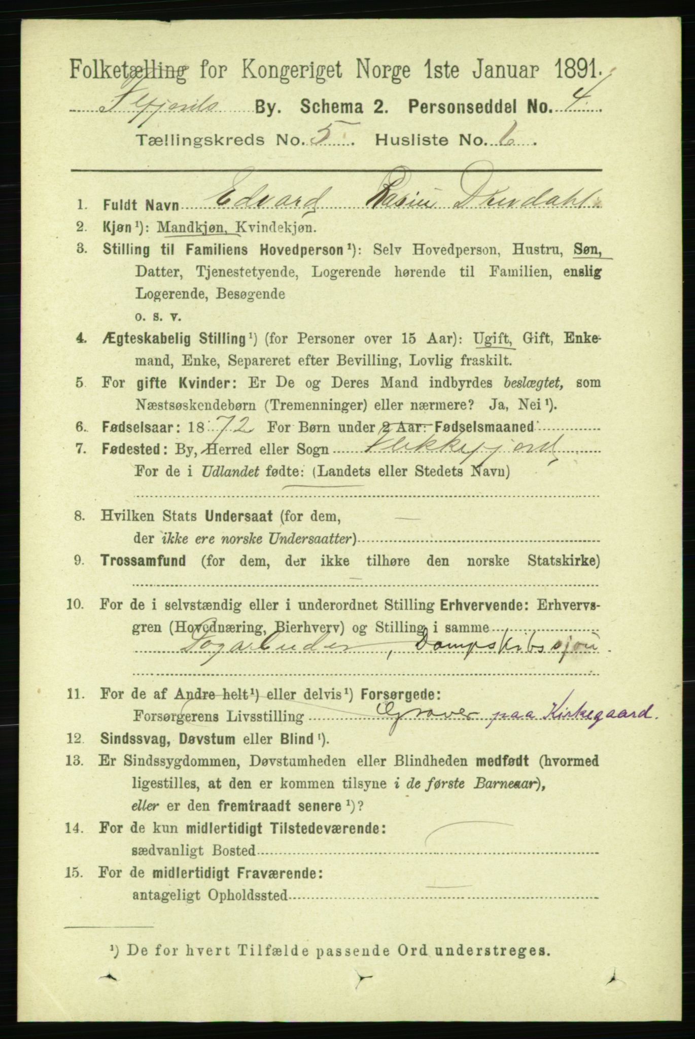 RA, 1891 census for 1004 Flekkefjord, 1891, p. 1148