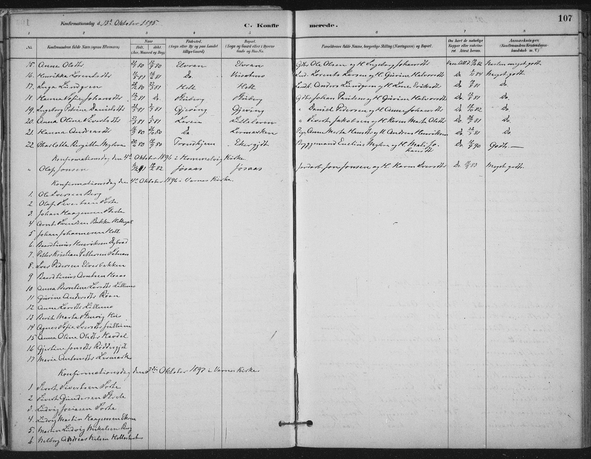 Ministerialprotokoller, klokkerbøker og fødselsregistre - Nord-Trøndelag, SAT/A-1458/710/L0095: Parish register (official) no. 710A01, 1880-1914, p. 107