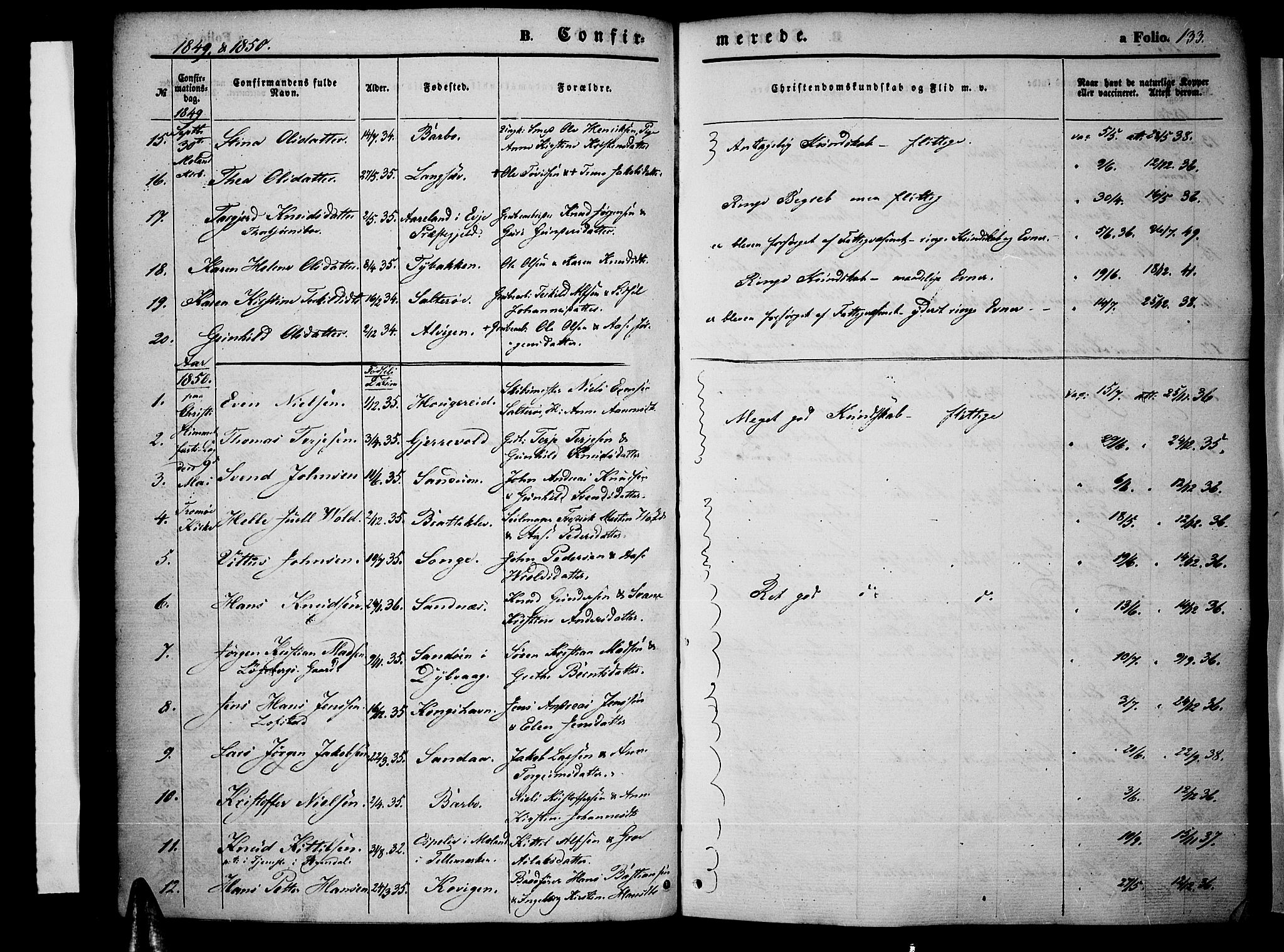 Tromøy sokneprestkontor, SAK/1111-0041/F/Fa/L0005: Parish register (official) no. A 5, 1847-1856, p. 133