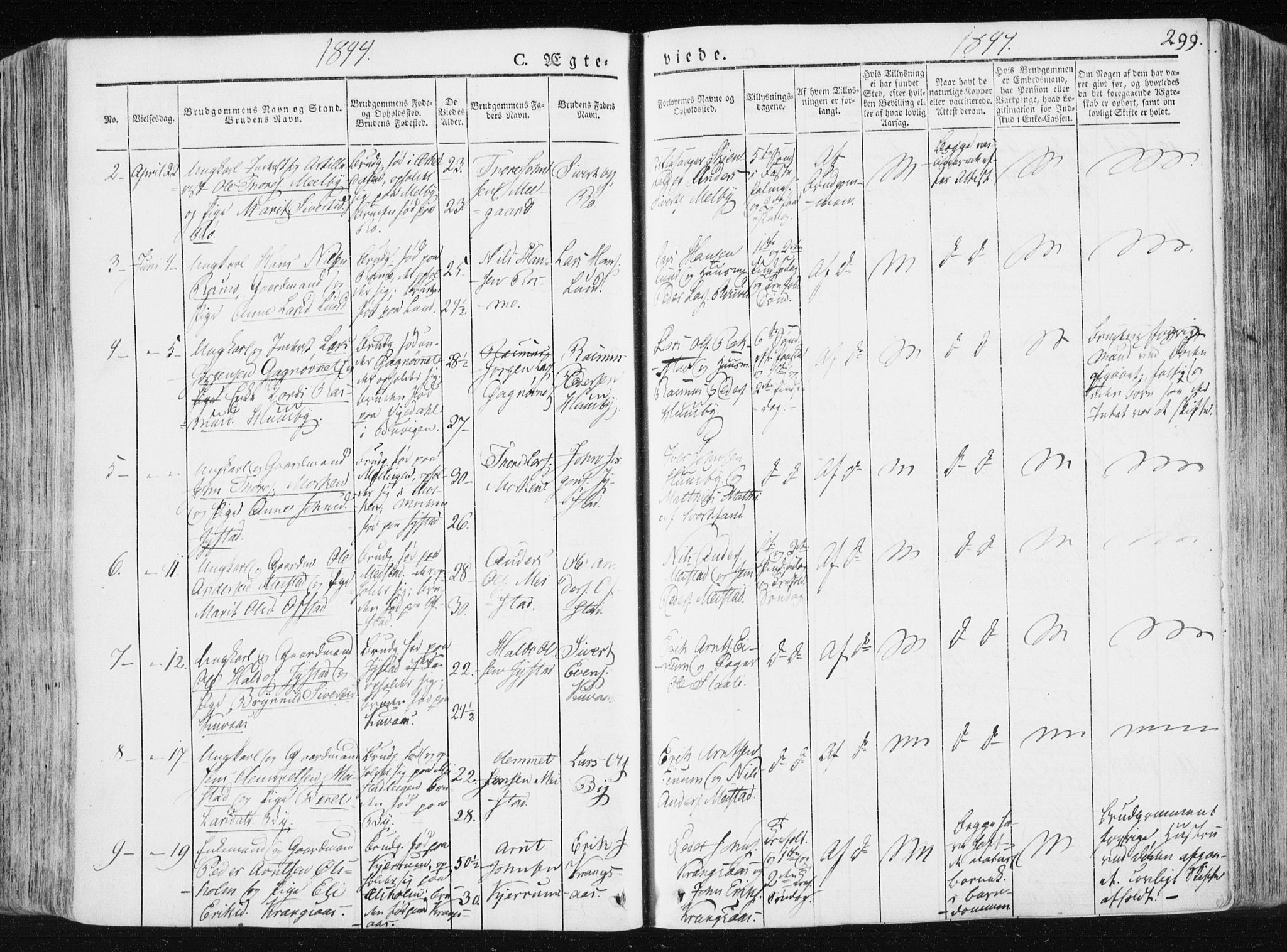 Ministerialprotokoller, klokkerbøker og fødselsregistre - Sør-Trøndelag, SAT/A-1456/665/L0771: Parish register (official) no. 665A06, 1830-1856, p. 299