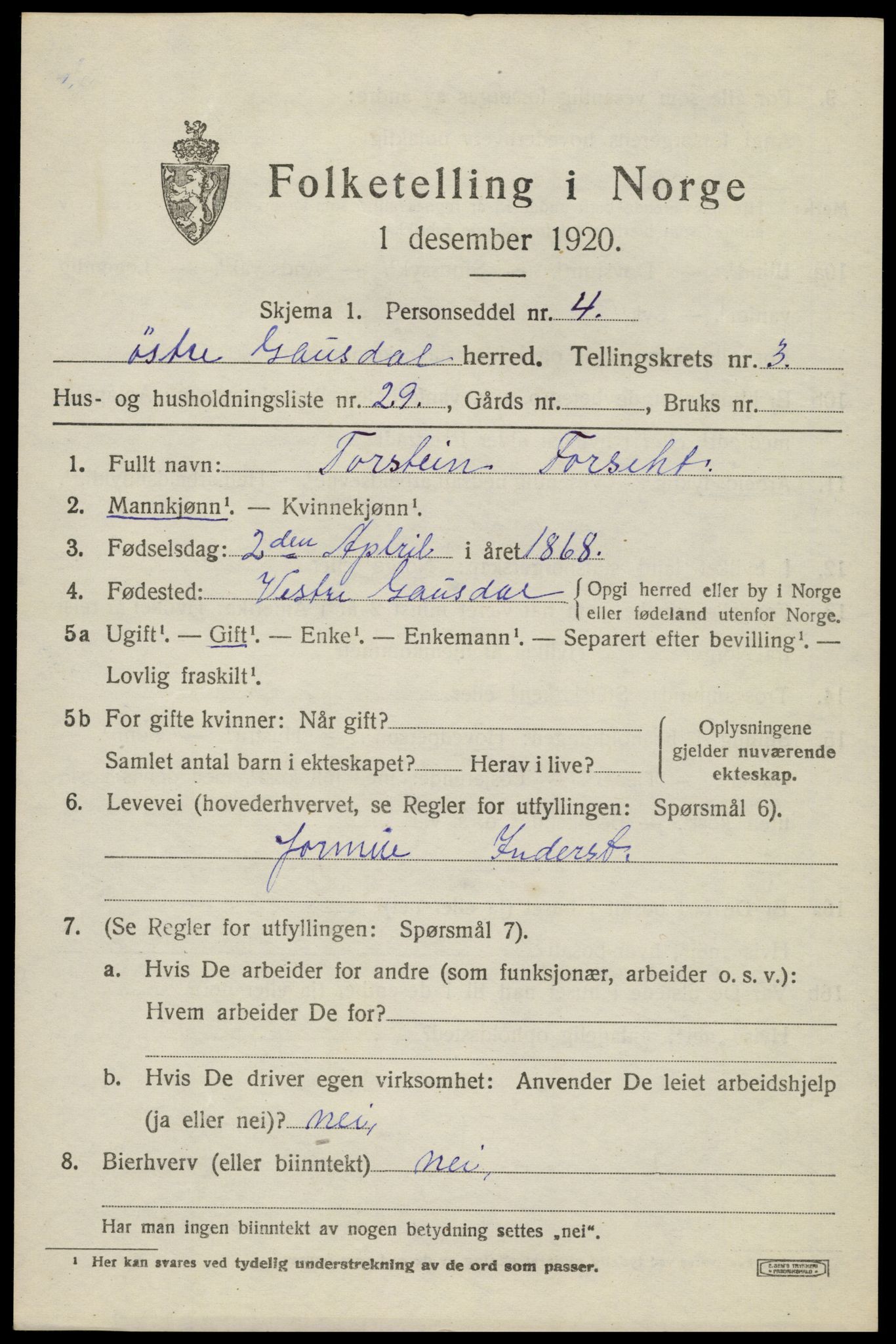 SAH, 1920 census for Østre Gausdal, 1920, p. 2354