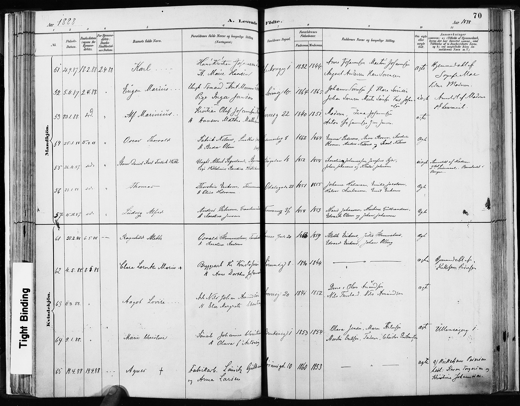 Kampen prestekontor Kirkebøker, AV/SAO-A-10853/F/Fa/L0003: Parish register (official) no. I 3, 1886-1892, p. 70