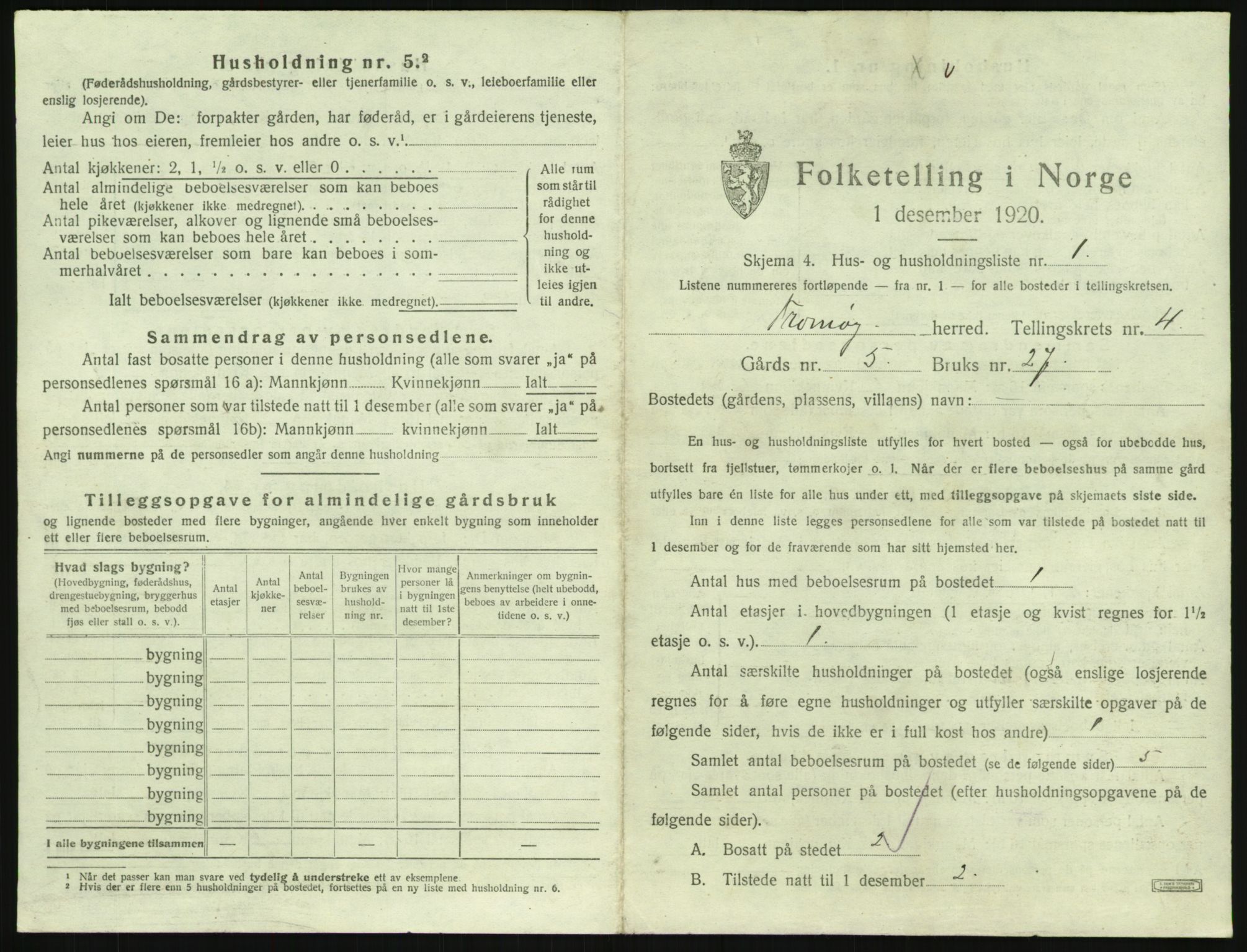 SAK, 1920 census for Tromøy, 1920, p. 331