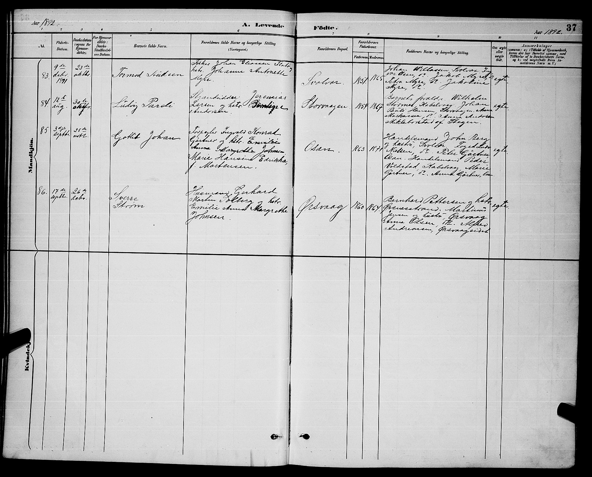 Ministerialprotokoller, klokkerbøker og fødselsregistre - Nordland, AV/SAT-A-1459/874/L1077: Parish register (copy) no. 874C06, 1891-1900, p. 37