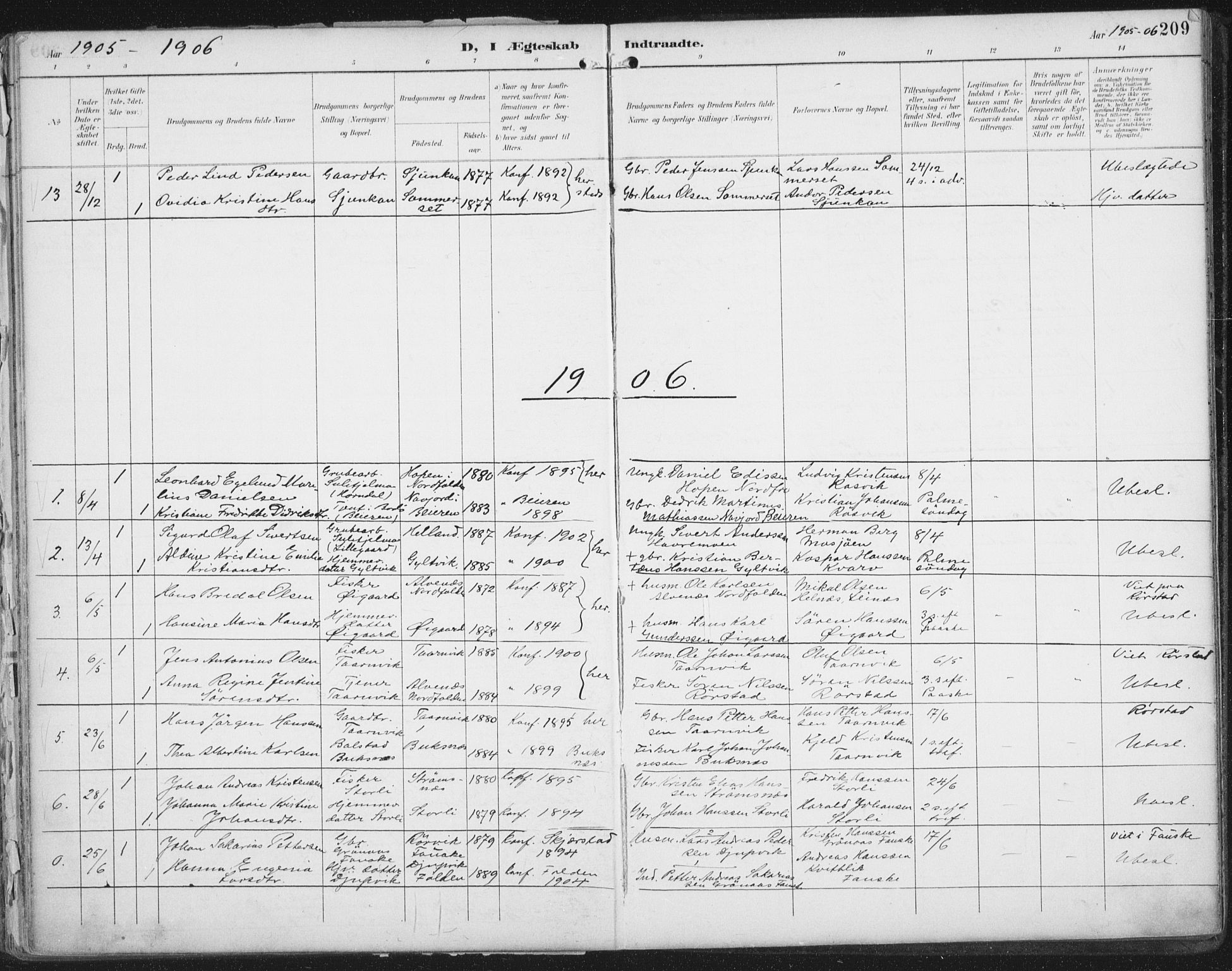 Ministerialprotokoller, klokkerbøker og fødselsregistre - Nordland, SAT/A-1459/854/L0779: Parish register (official) no. 854A02, 1892-1909, p. 209