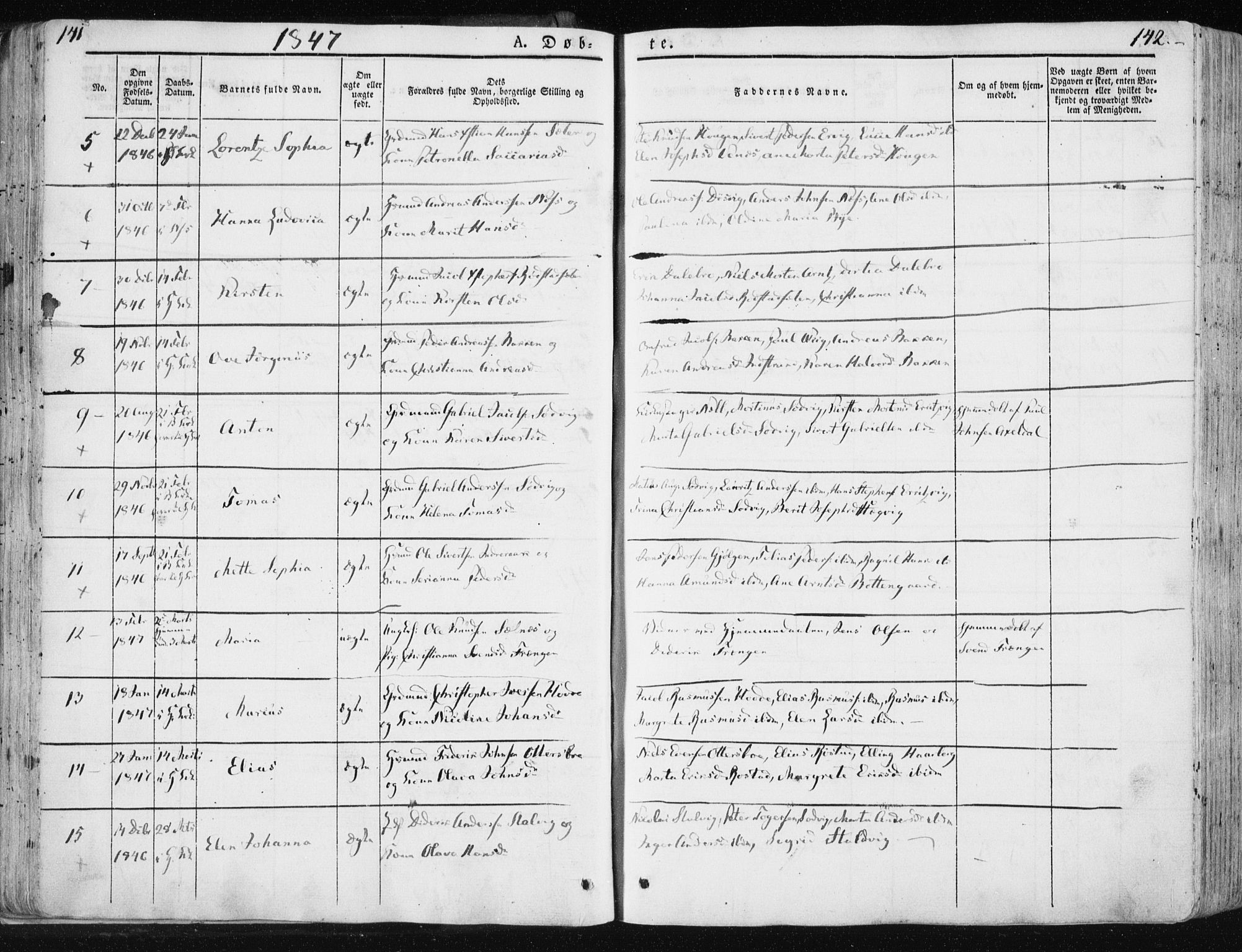 Ministerialprotokoller, klokkerbøker og fødselsregistre - Sør-Trøndelag, SAT/A-1456/659/L0736: Parish register (official) no. 659A06, 1842-1856, p. 141-142