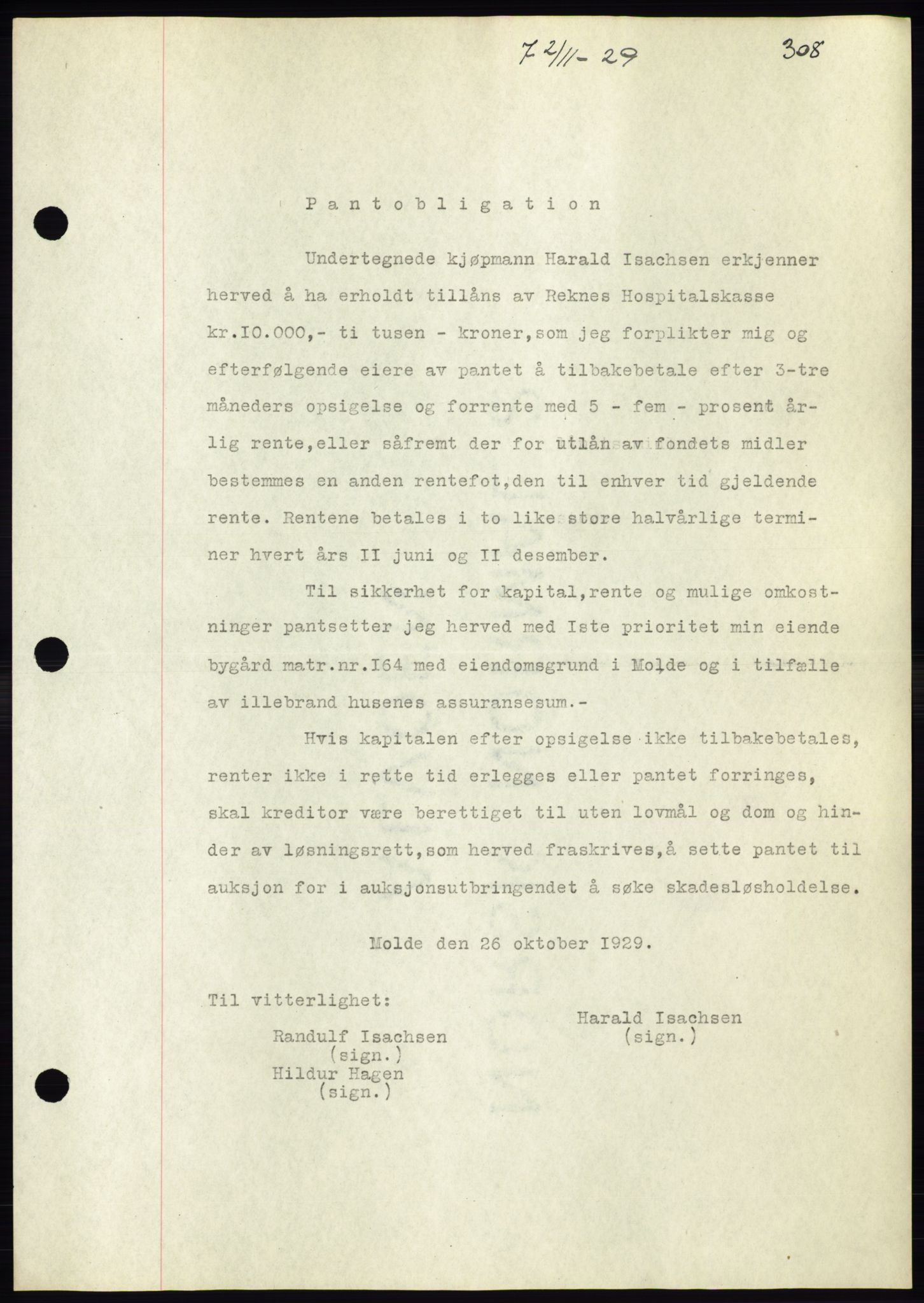 Molde byfogd, AV/SAT-A-0025/2/2C/L0011: Mortgage book no. 11, 1926-1932, Deed date: 02.11.1929