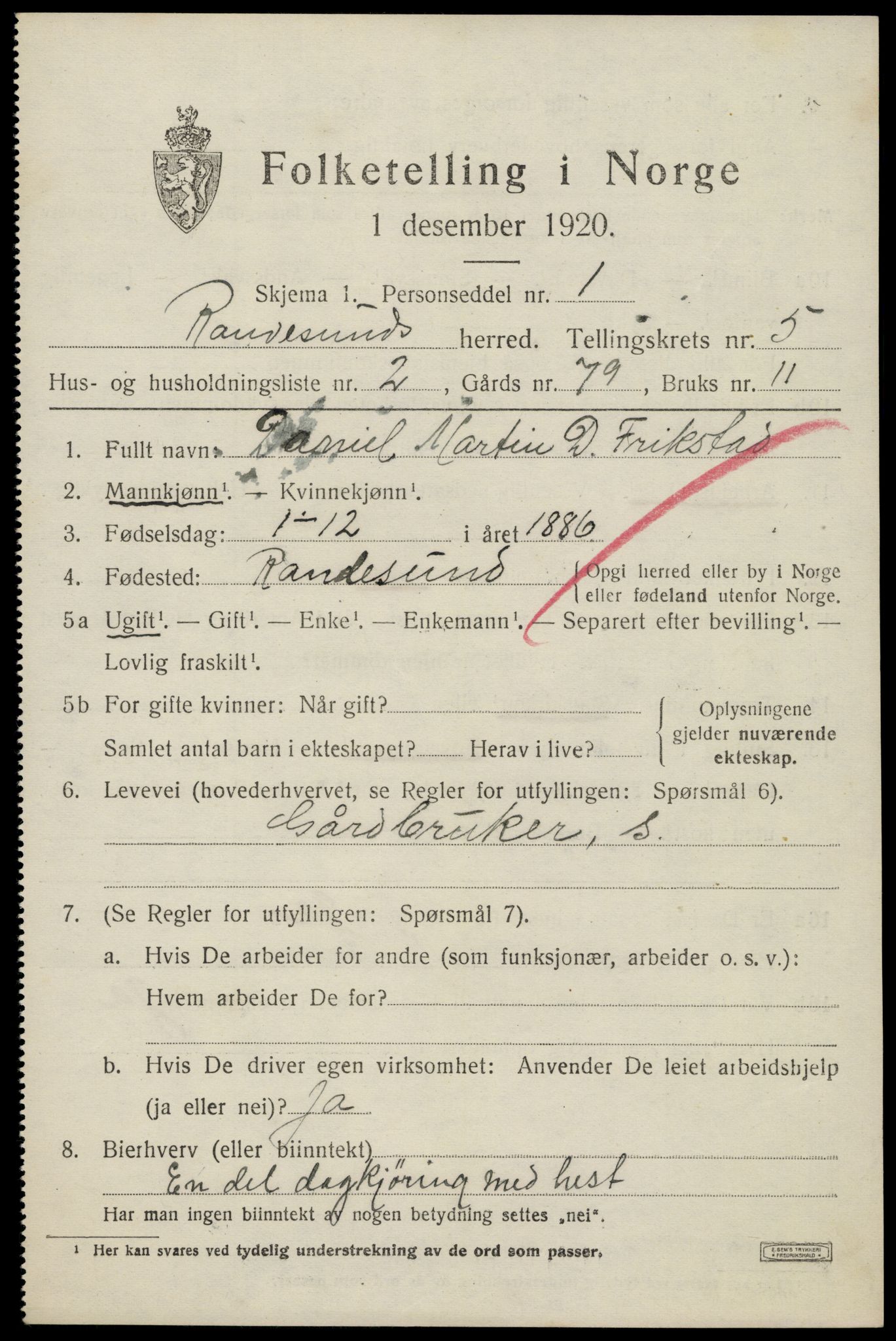 SAK, 1920 census for Randesund, 1920, p. 2326