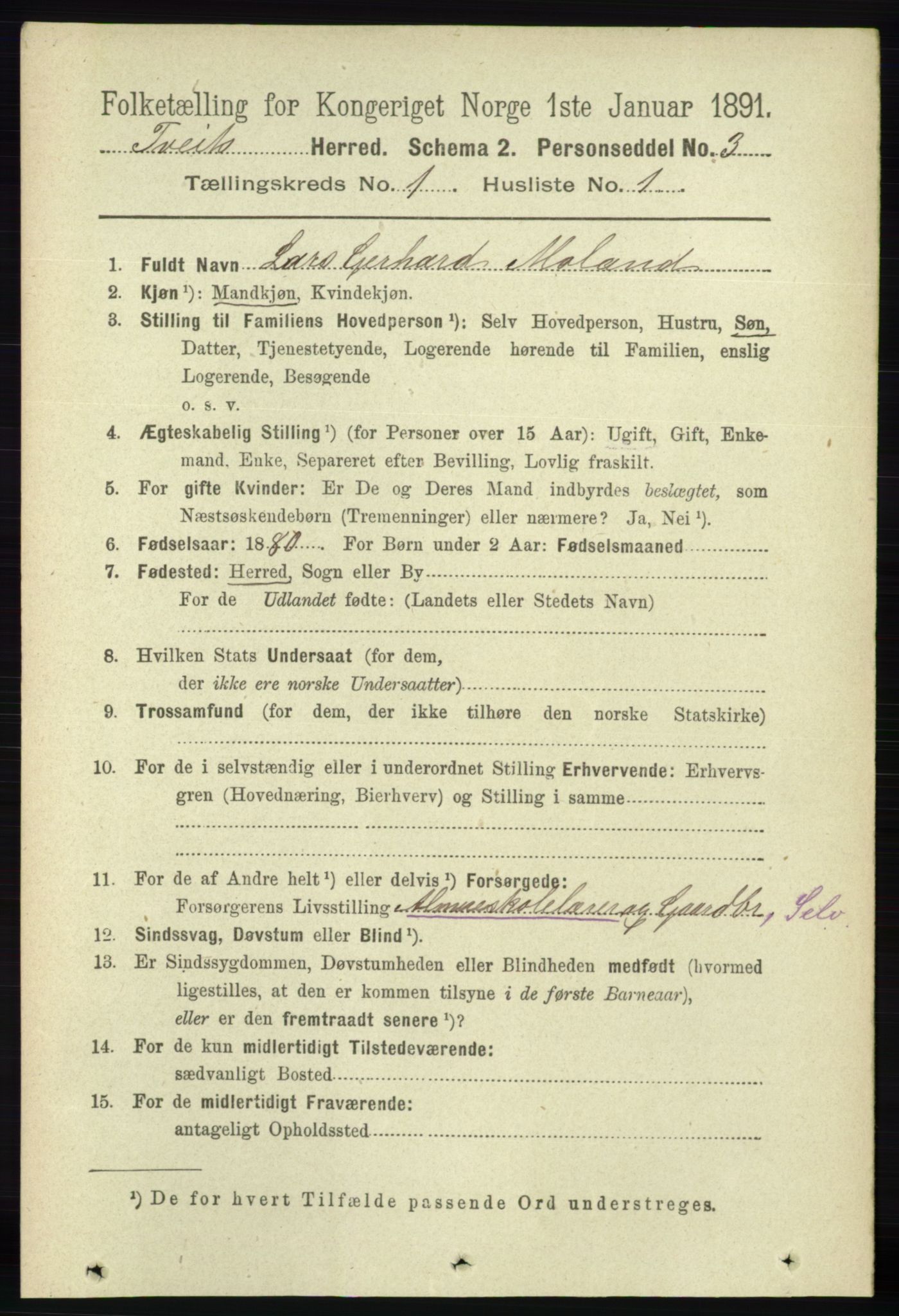 RA, 1891 census for 1013 Tveit, 1891, p. 88