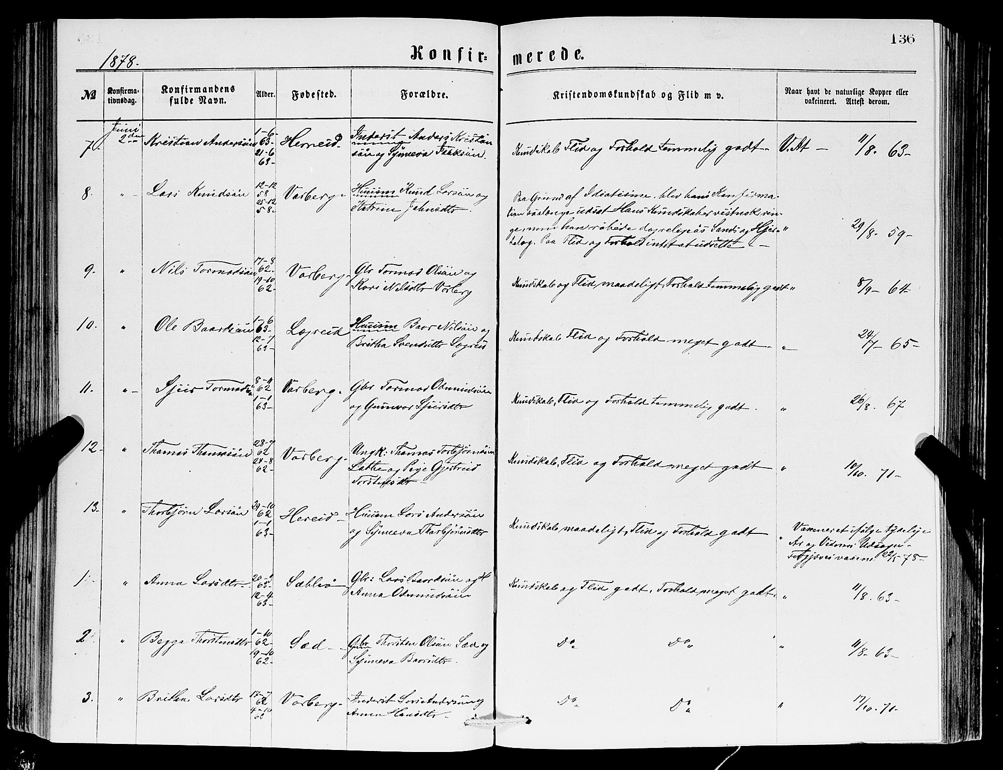 Ullensvang sokneprestembete, SAB/A-78701/H/Hab: Parish register (copy) no. C 2, 1871-1899, p. 136