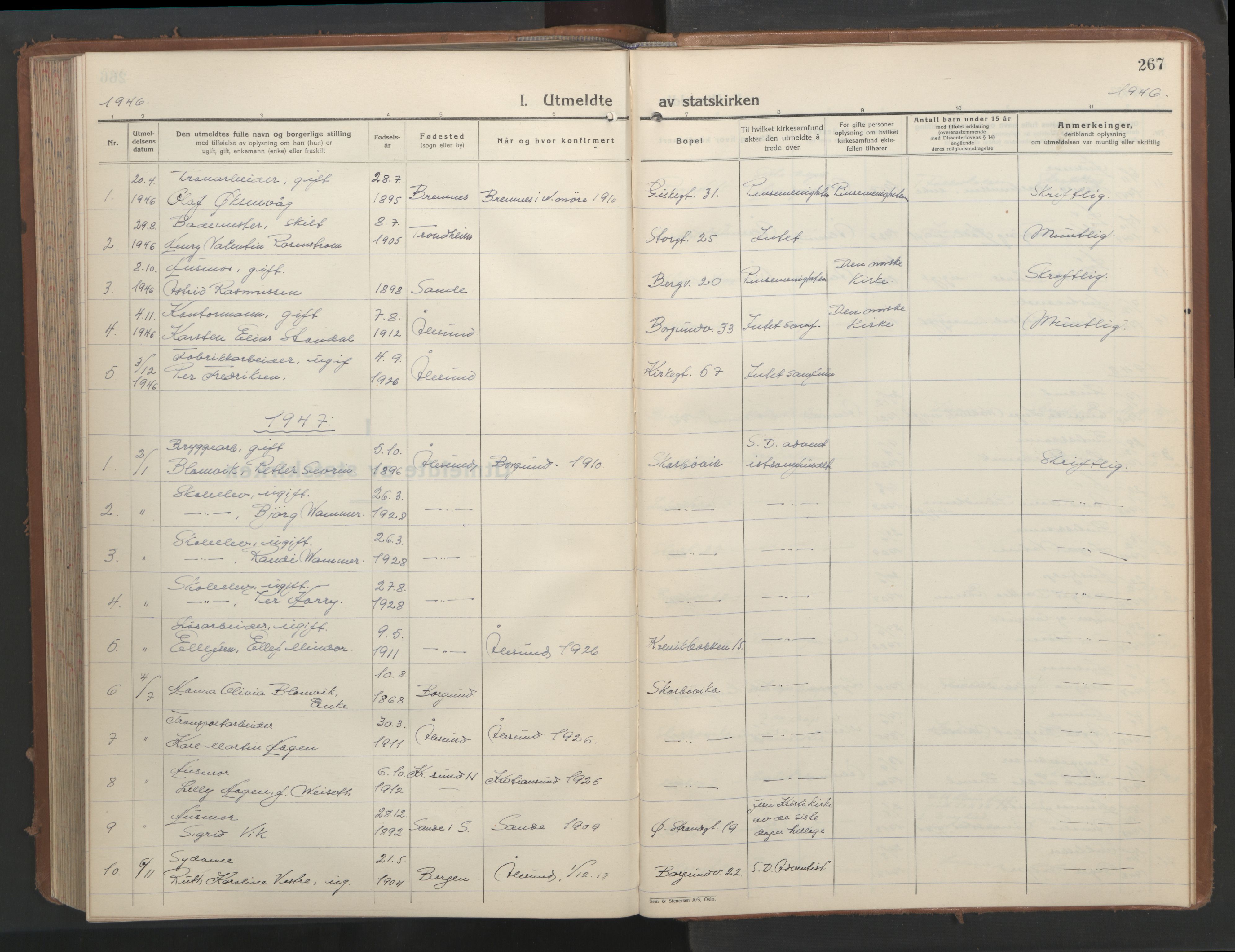 Ministerialprotokoller, klokkerbøker og fødselsregistre - Møre og Romsdal, AV/SAT-A-1454/529/L0478: Parish register (copy) no. 529C15, 1938-1951, p. 267