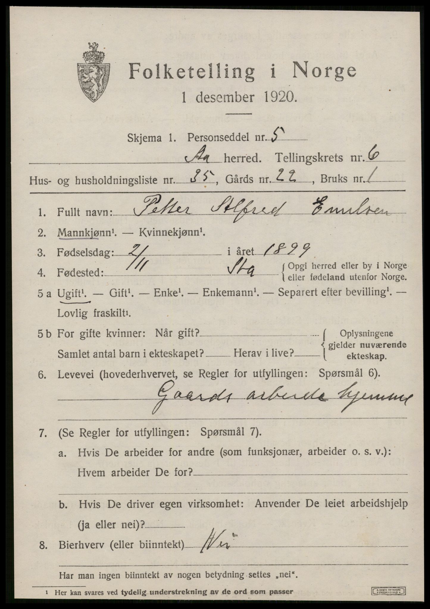 SAT, 1920 census for Å, 1920, p. 2890