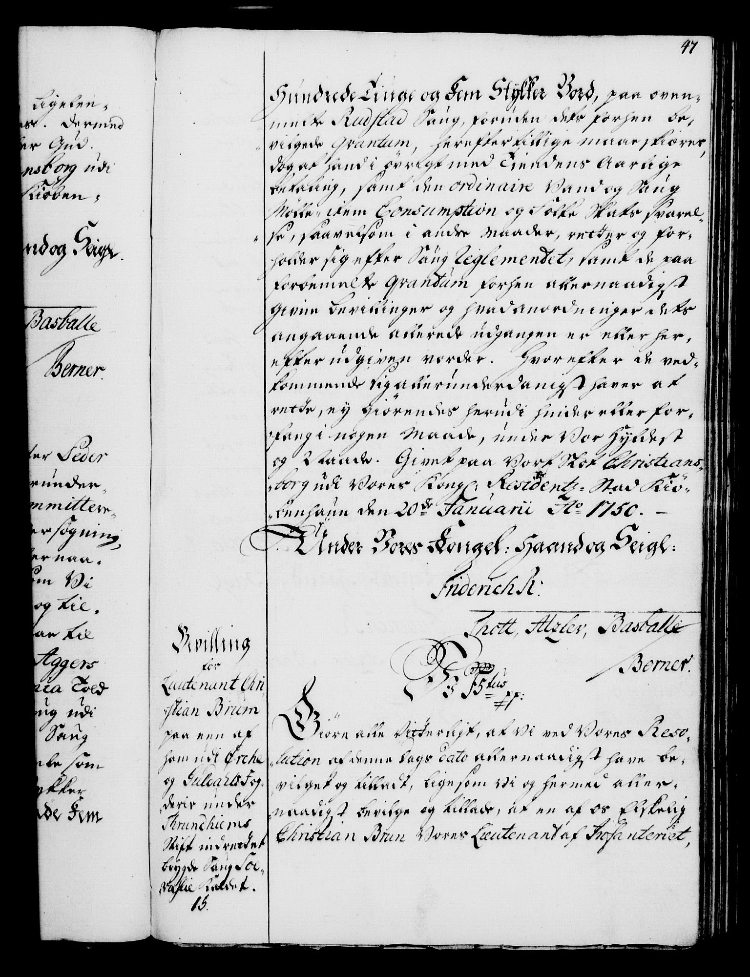 Rentekammeret, Kammerkanselliet, RA/EA-3111/G/Gg/Gga/L0006: Norsk ekspedisjonsprotokoll med register (merket RK 53.6), 1749-1759, p. 47