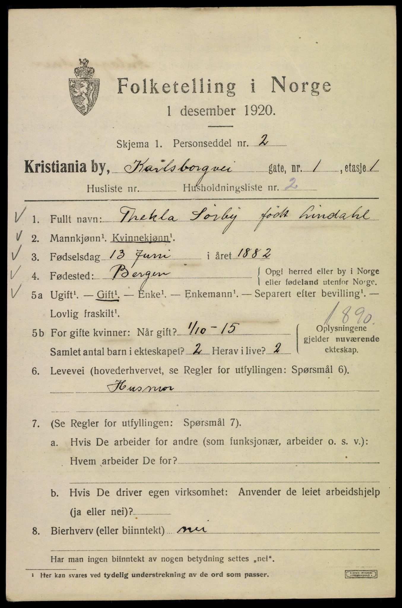 SAO, 1920 census for Kristiania, 1920, p. 329999