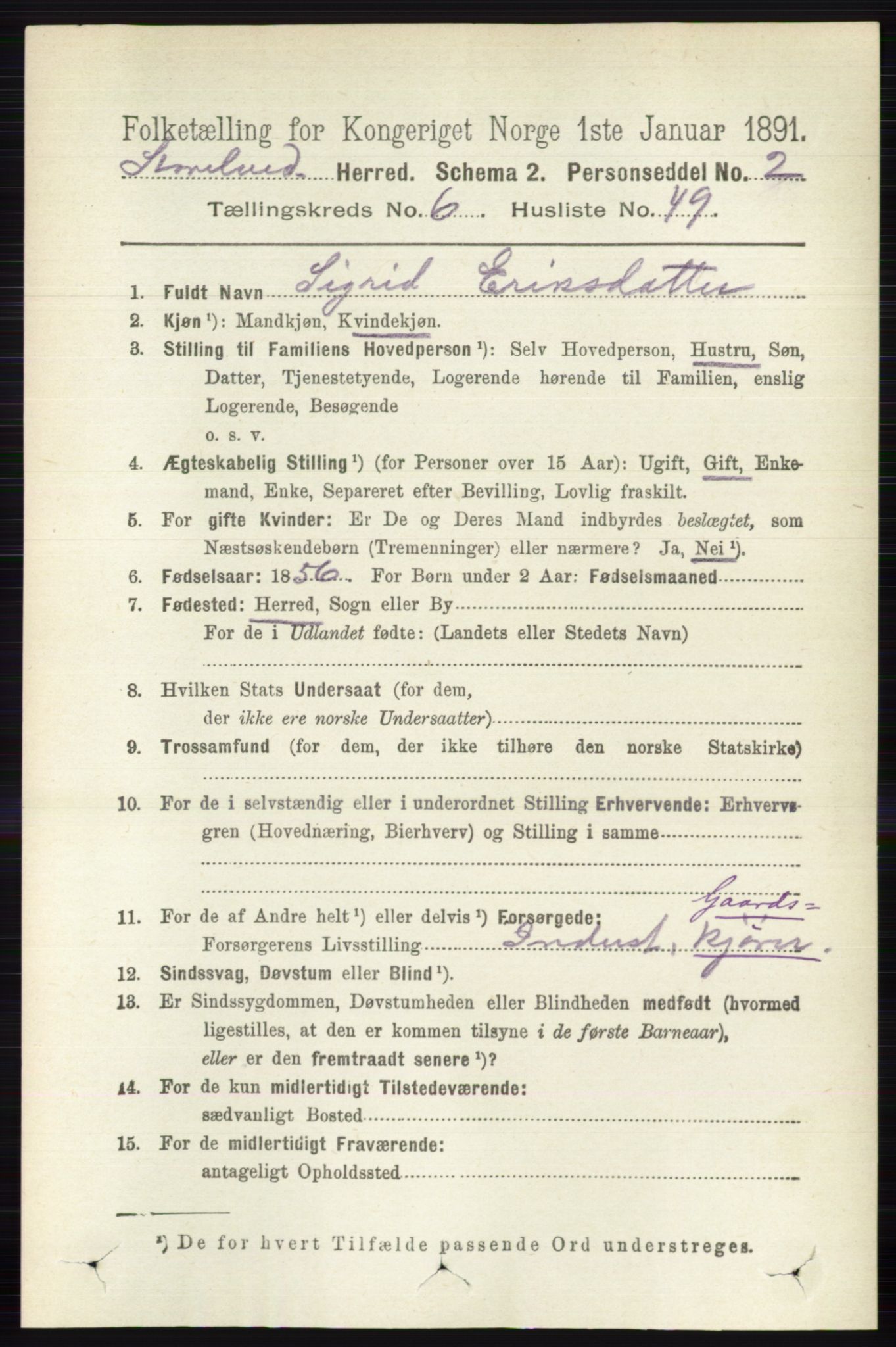 RA, 1891 census for 0430 Stor-Elvdal, 1891, p. 2456