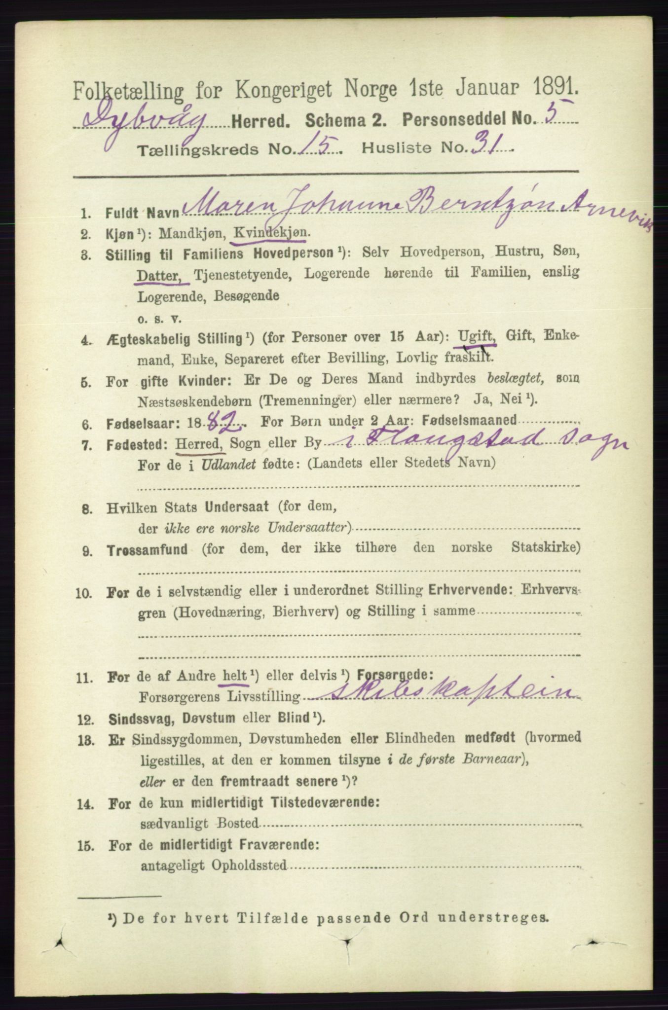 RA, 1891 census for 0915 Dypvåg, 1891, p. 6272