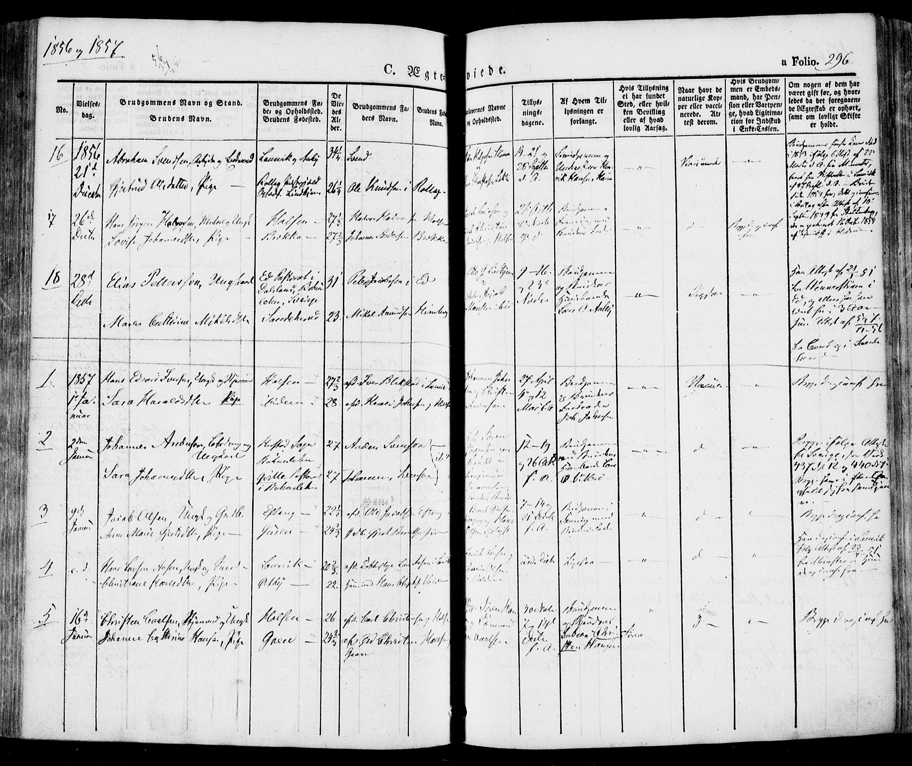 Tjølling kirkebøker, SAKO/A-60/F/Fa/L0006: Parish register (official) no. 6, 1835-1859, p. 296