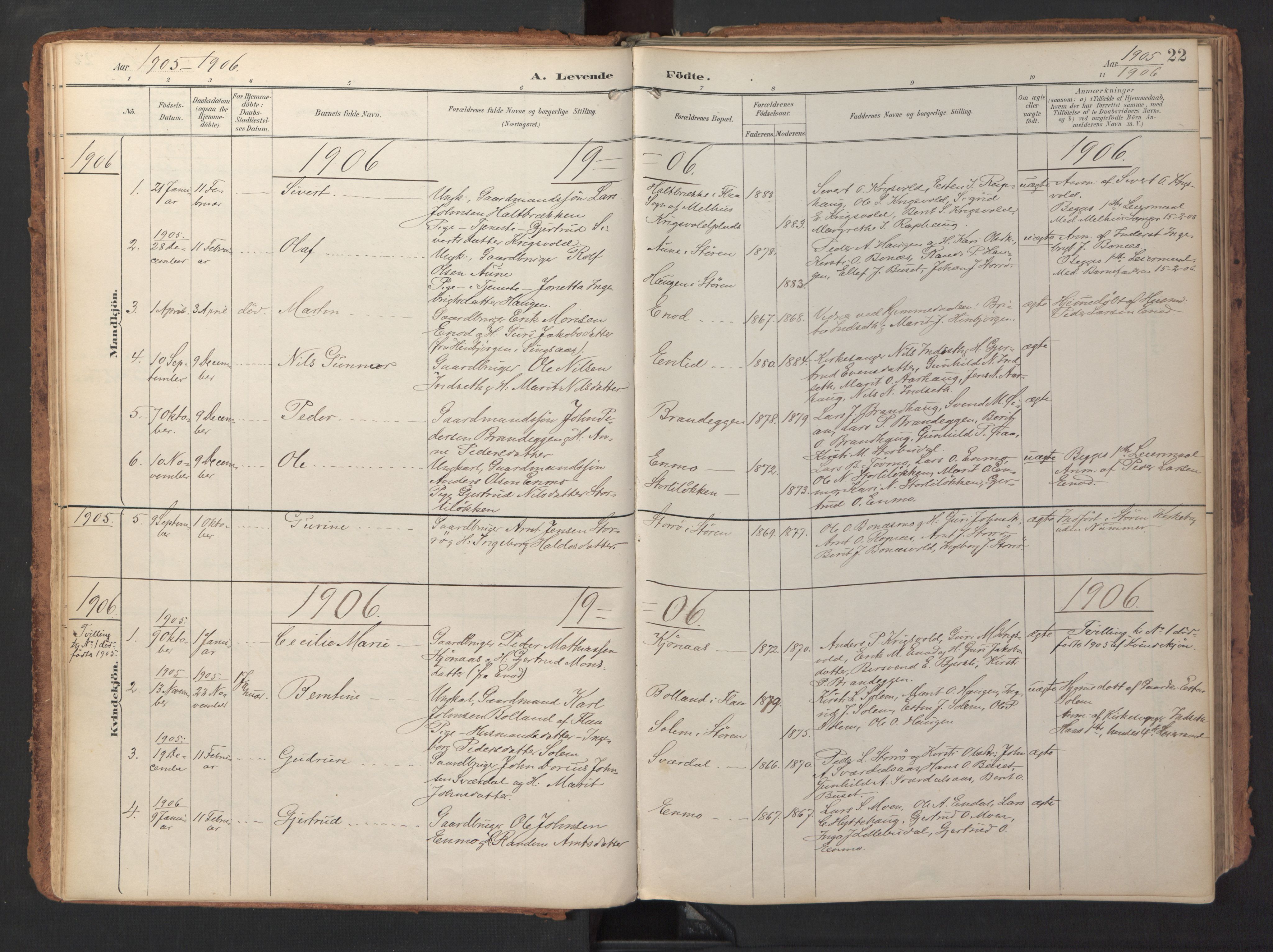 Ministerialprotokoller, klokkerbøker og fødselsregistre - Sør-Trøndelag, SAT/A-1456/690/L1050: Parish register (official) no. 690A01, 1889-1929, p. 22