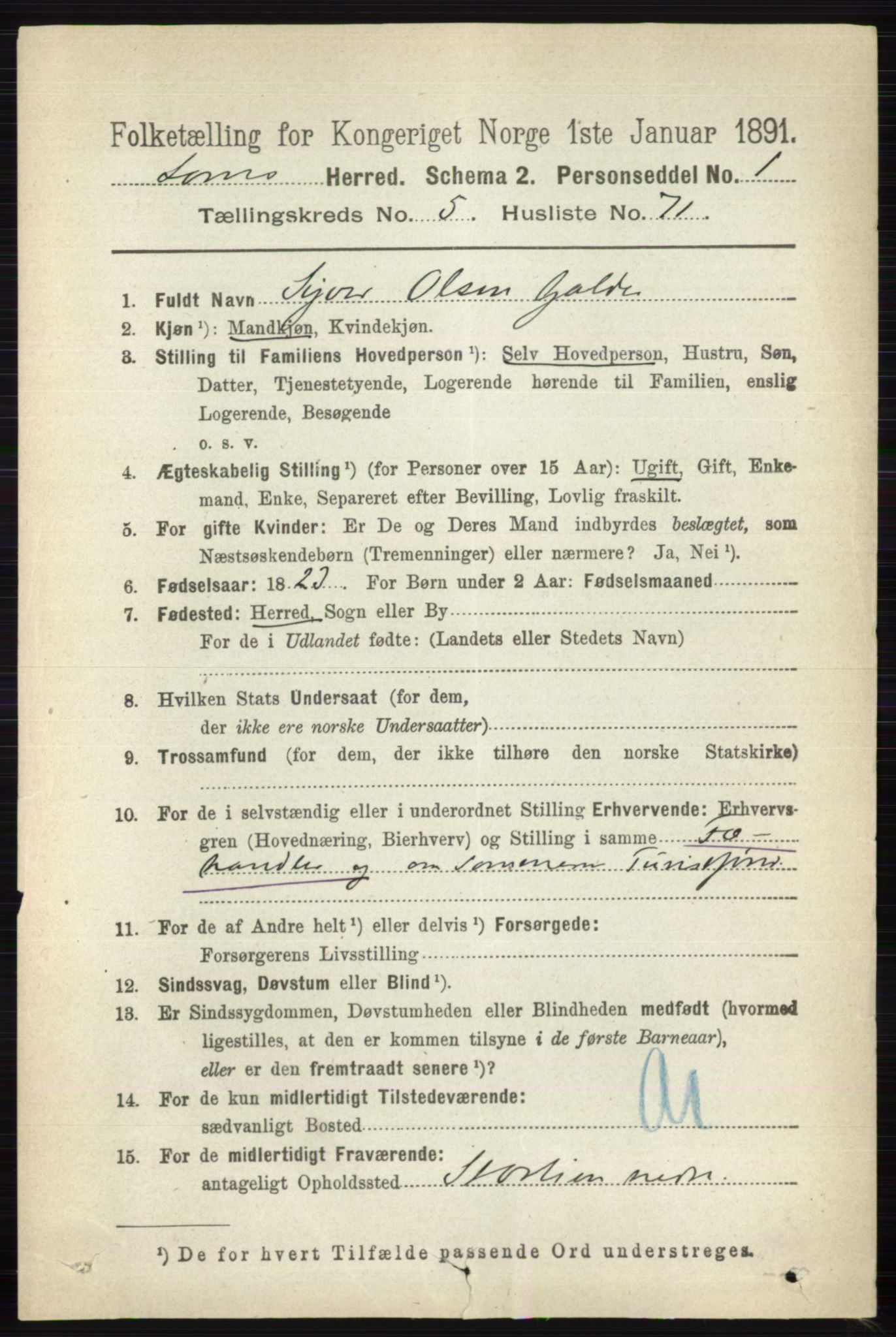 RA, 1891 census for 0514 Lom, 1891, p. 2301