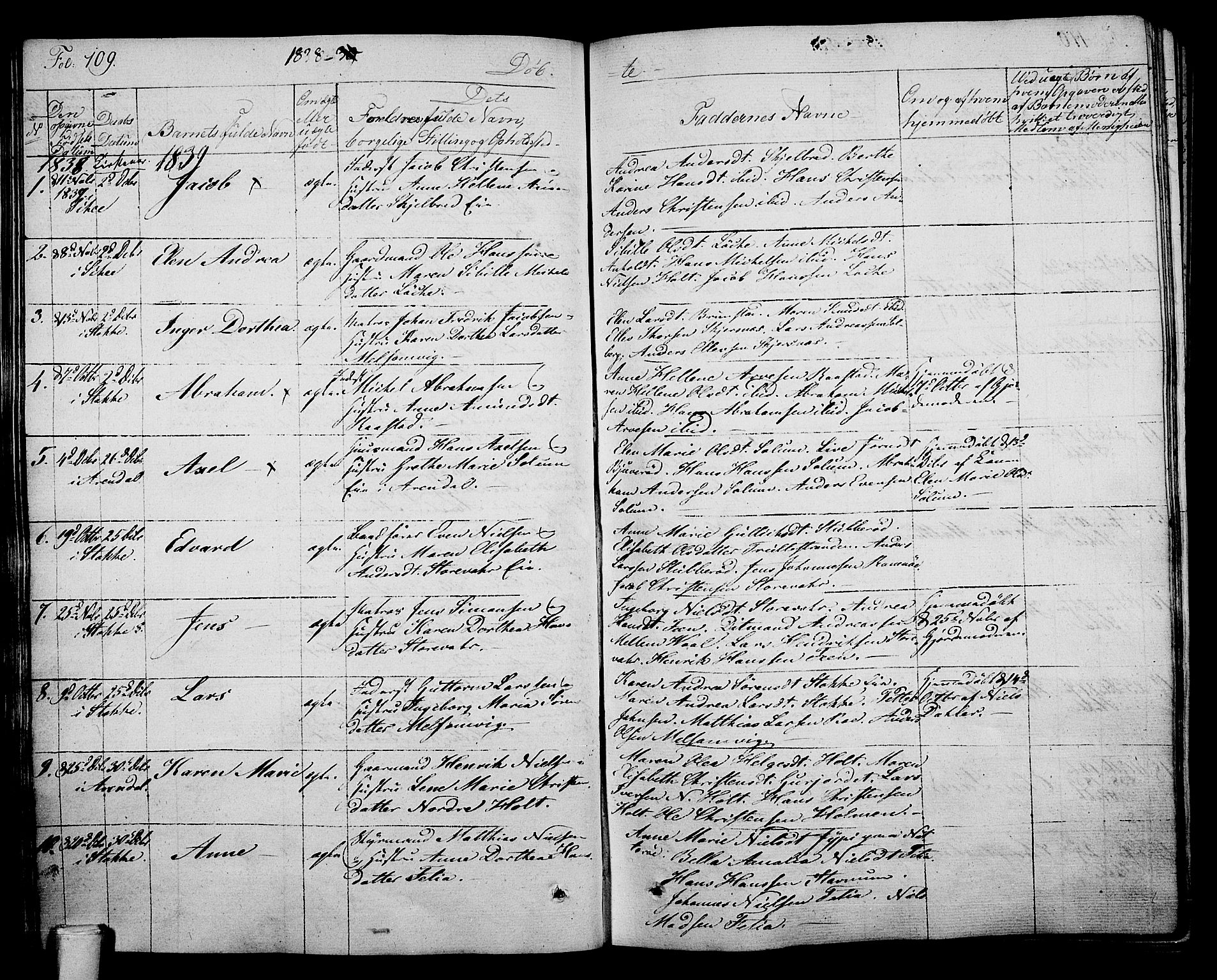 Stokke kirkebøker, AV/SAKO-A-320/F/Fa/L0006: Parish register (official) no. I 6, 1826-1843, p. 109