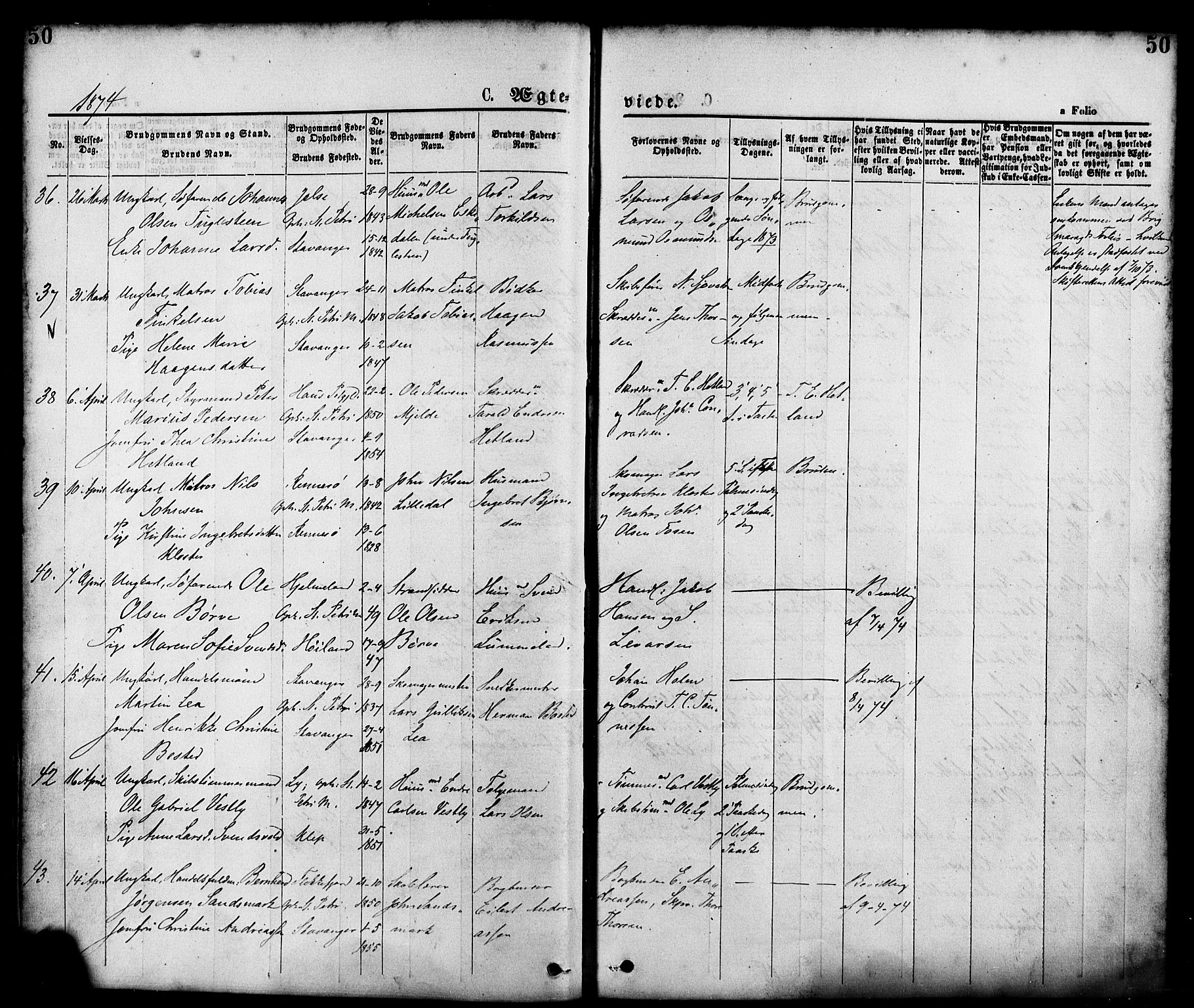 St. Petri sokneprestkontor, AV/SAST-A-101813/001/30/30BA/L0010: Parish register (official) no. A 10, 1869-1878, p. 50