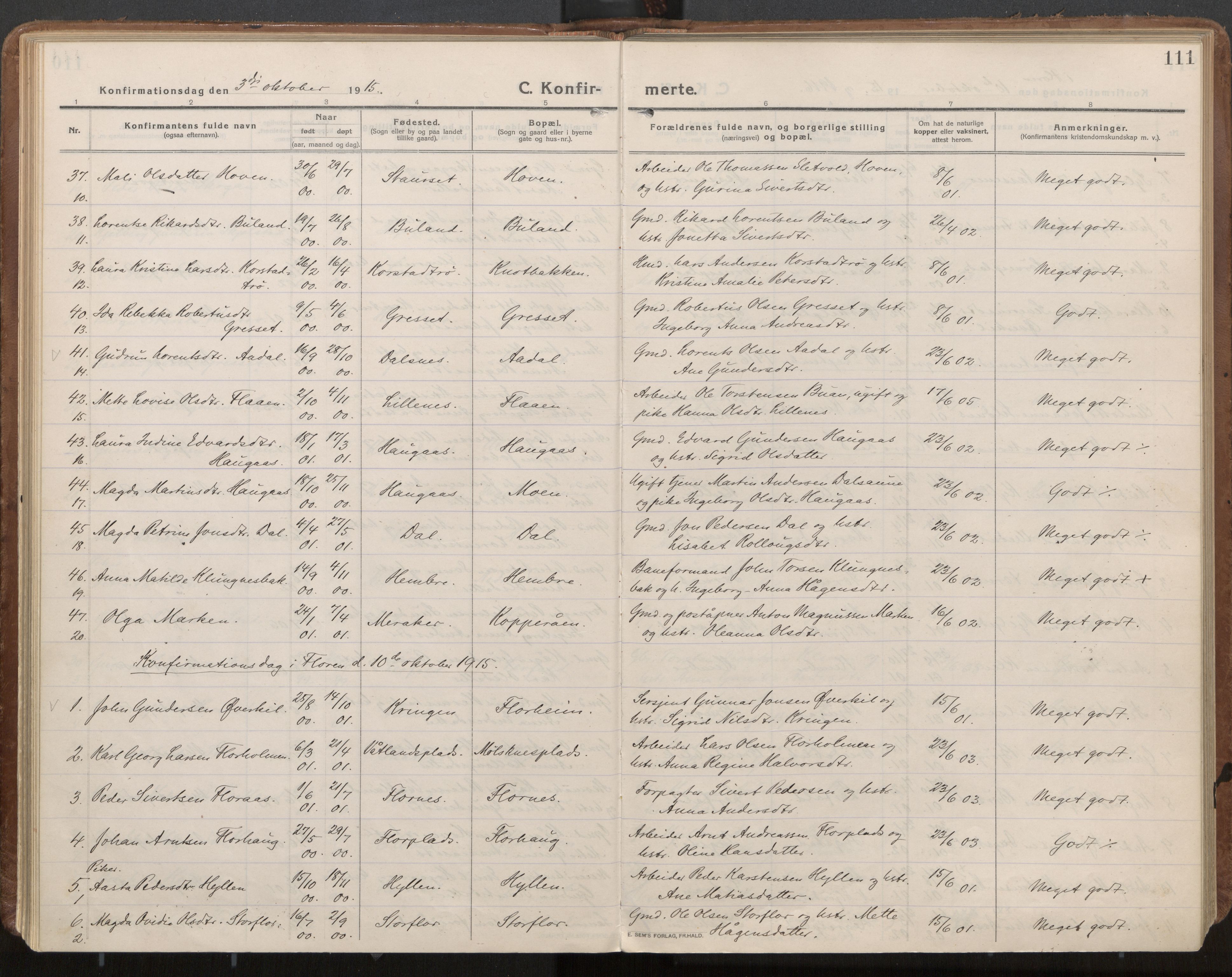 Ministerialprotokoller, klokkerbøker og fødselsregistre - Nord-Trøndelag, AV/SAT-A-1458/703/L0037: Parish register (official) no. 703A10, 1915-1932, p. 111