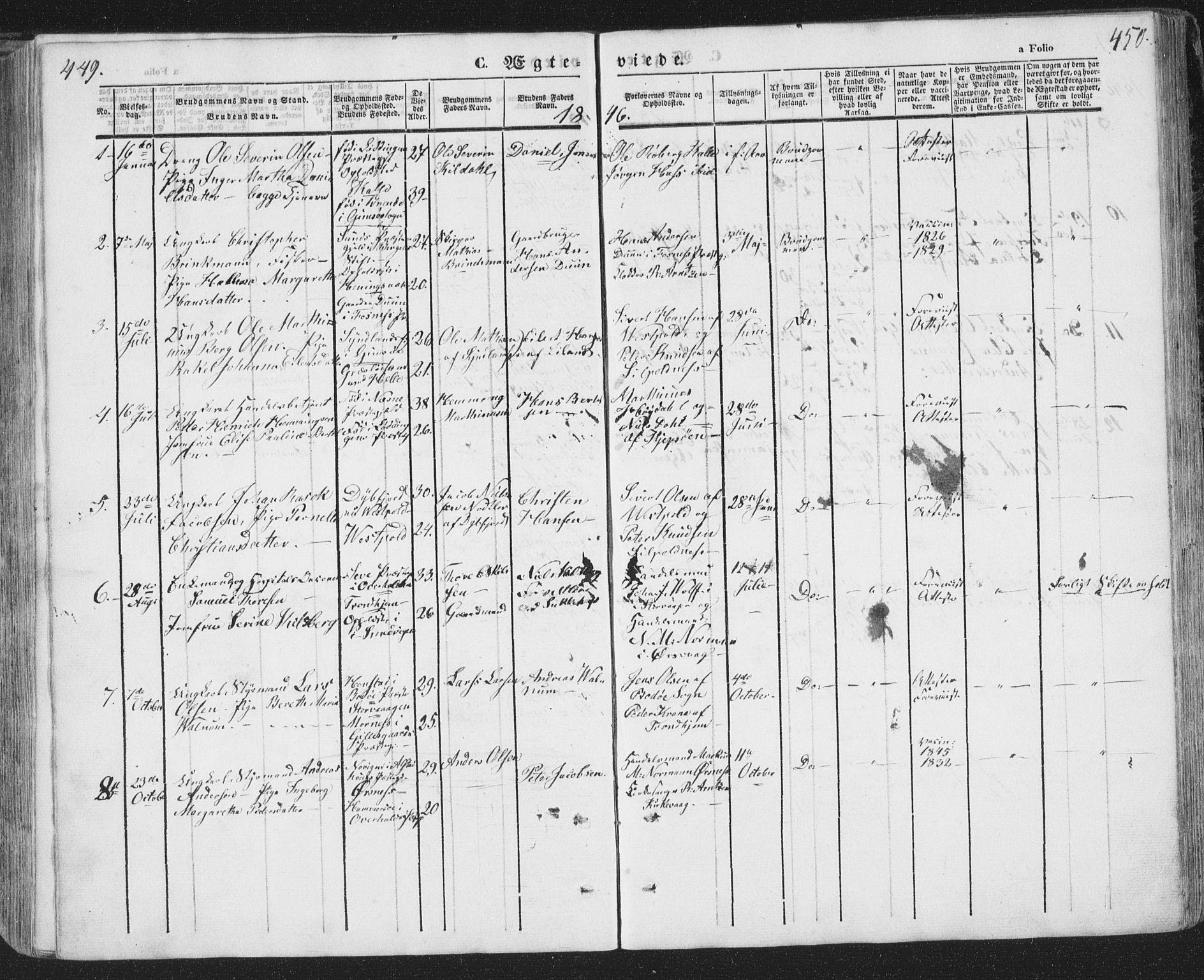 Ministerialprotokoller, klokkerbøker og fødselsregistre - Nordland, SAT/A-1459/874/L1072: Parish register (copy) no. 874C01, 1843-1859, p. 449-450