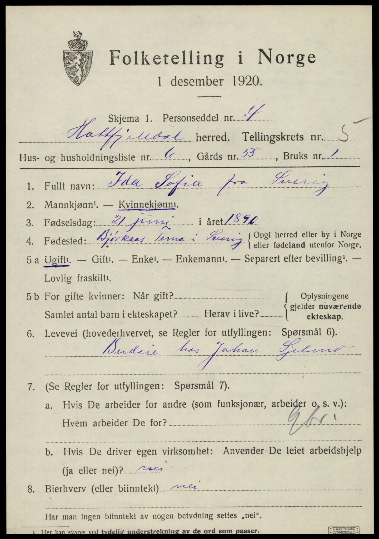 SAT, 1920 census for Hattfjelldal, 1920, p. 1176