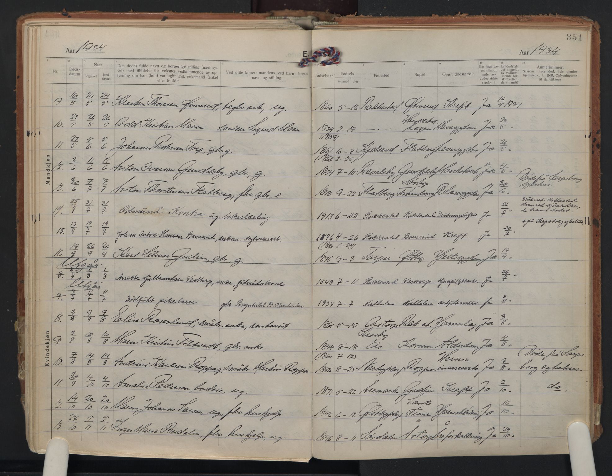 Rakkestad prestekontor Kirkebøker, AV/SAO-A-2008/F/Fa/L0016: Parish register (official) no. I 16, 1922-1943, p. 351