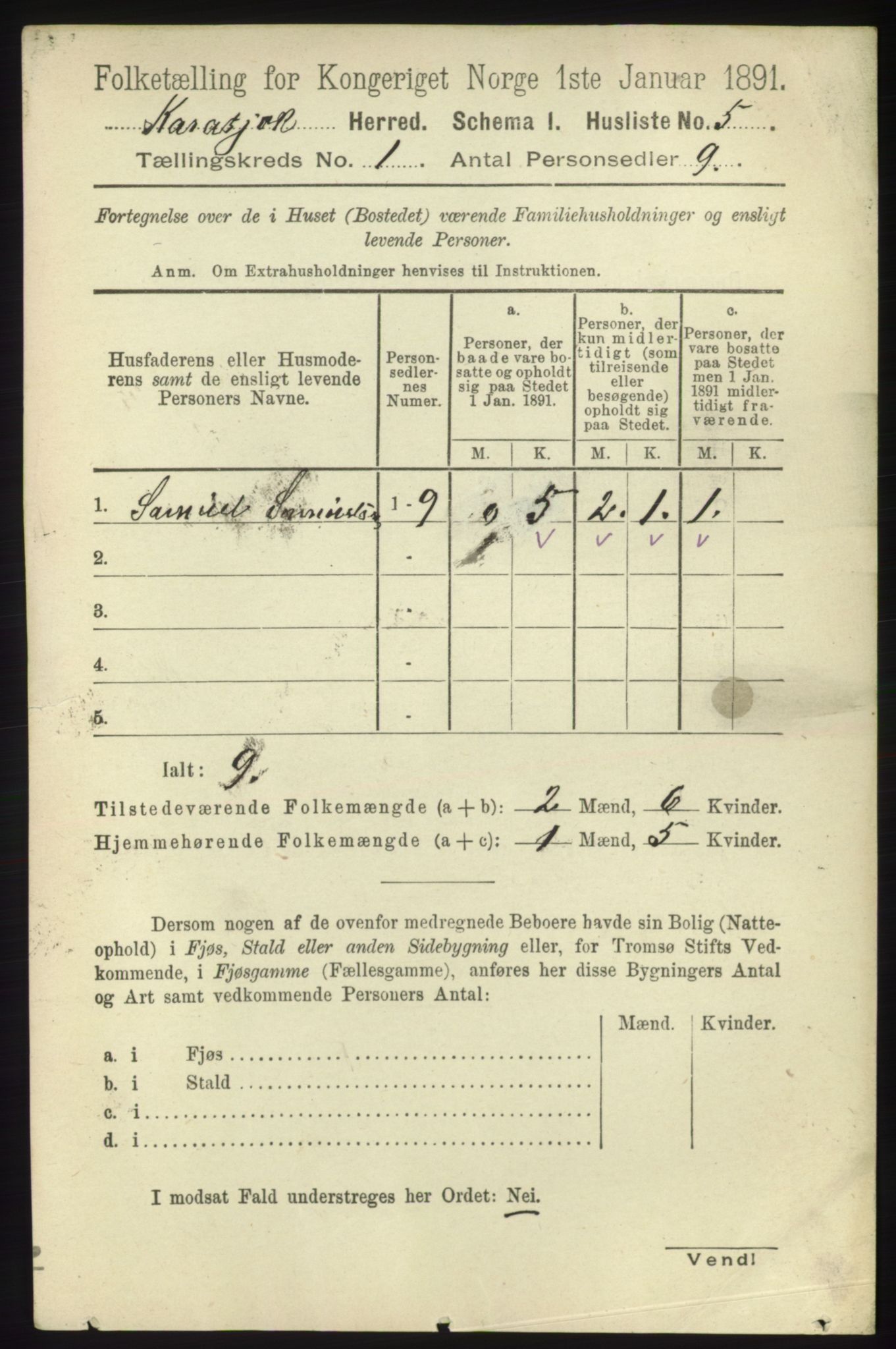 RA, 1891 census for 2021 Karasjok, 1891, p. 18