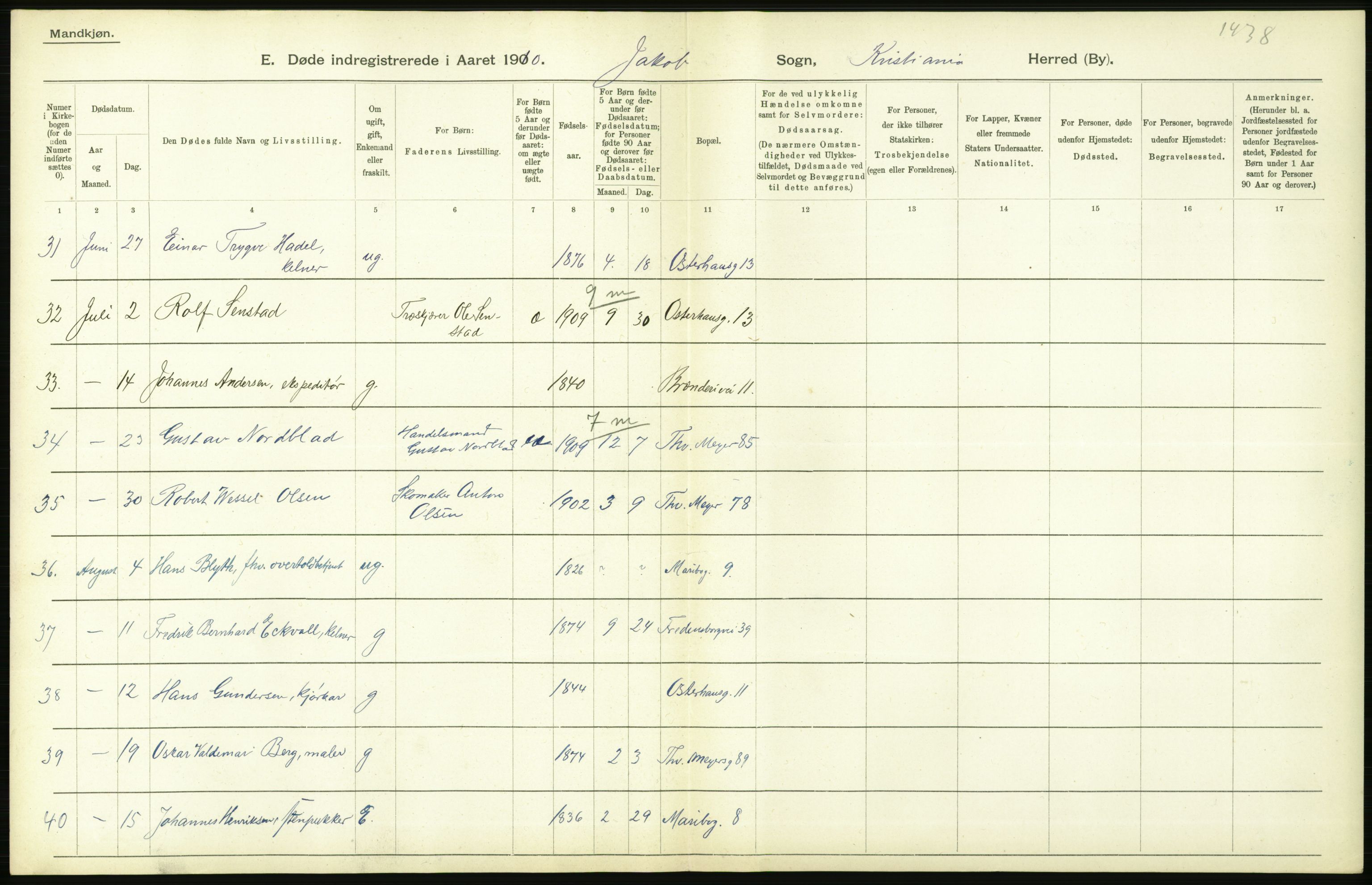 Statistisk sentralbyrå, Sosiodemografiske emner, Befolkning, AV/RA-S-2228/D/Df/Dfa/Dfah/L0008: Kristiania: Døde, 1910, p. 544