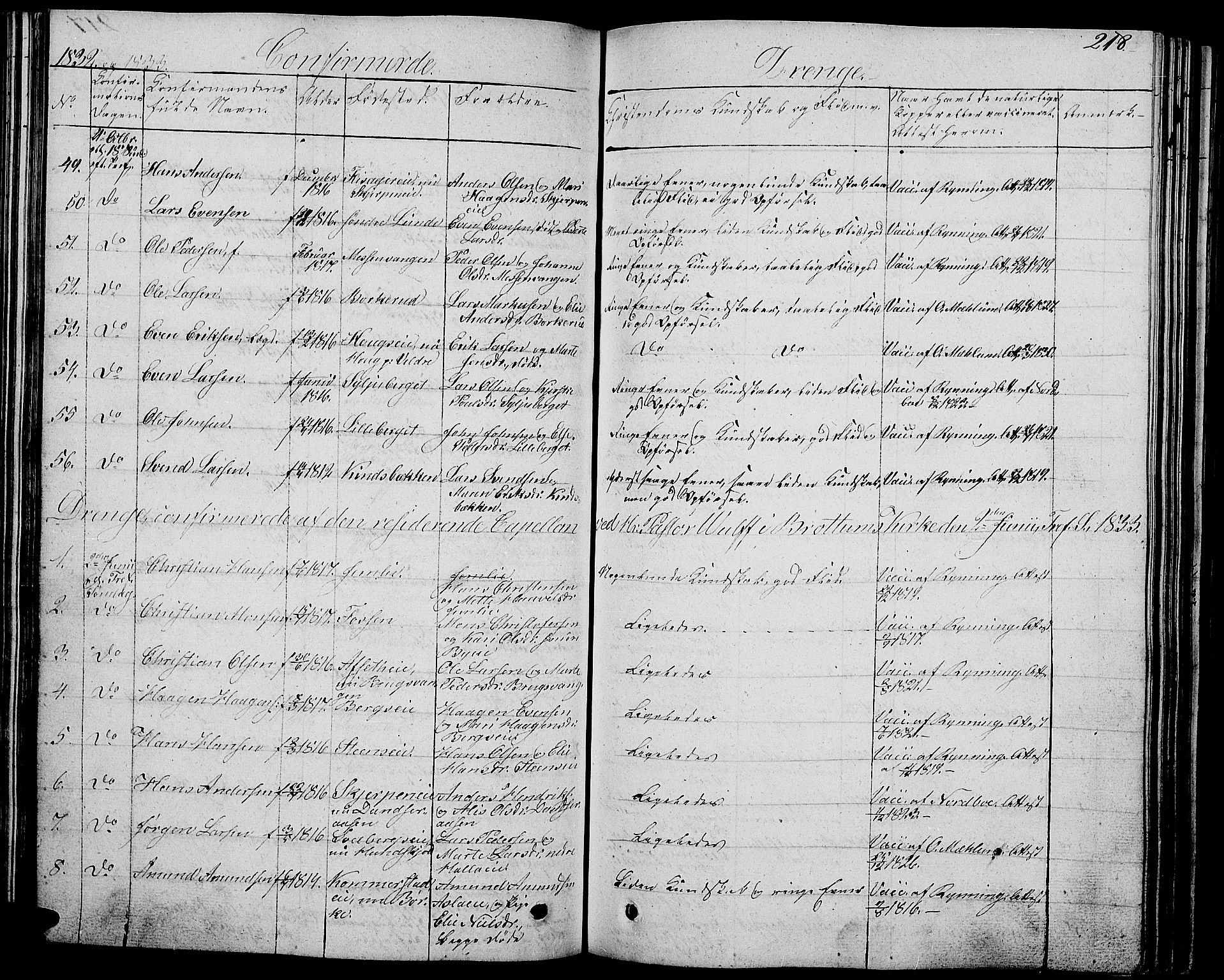 Ringsaker prestekontor, AV/SAH-PREST-014/L/La/L0004: Parish register (copy) no. 4, 1827-1838, p. 218