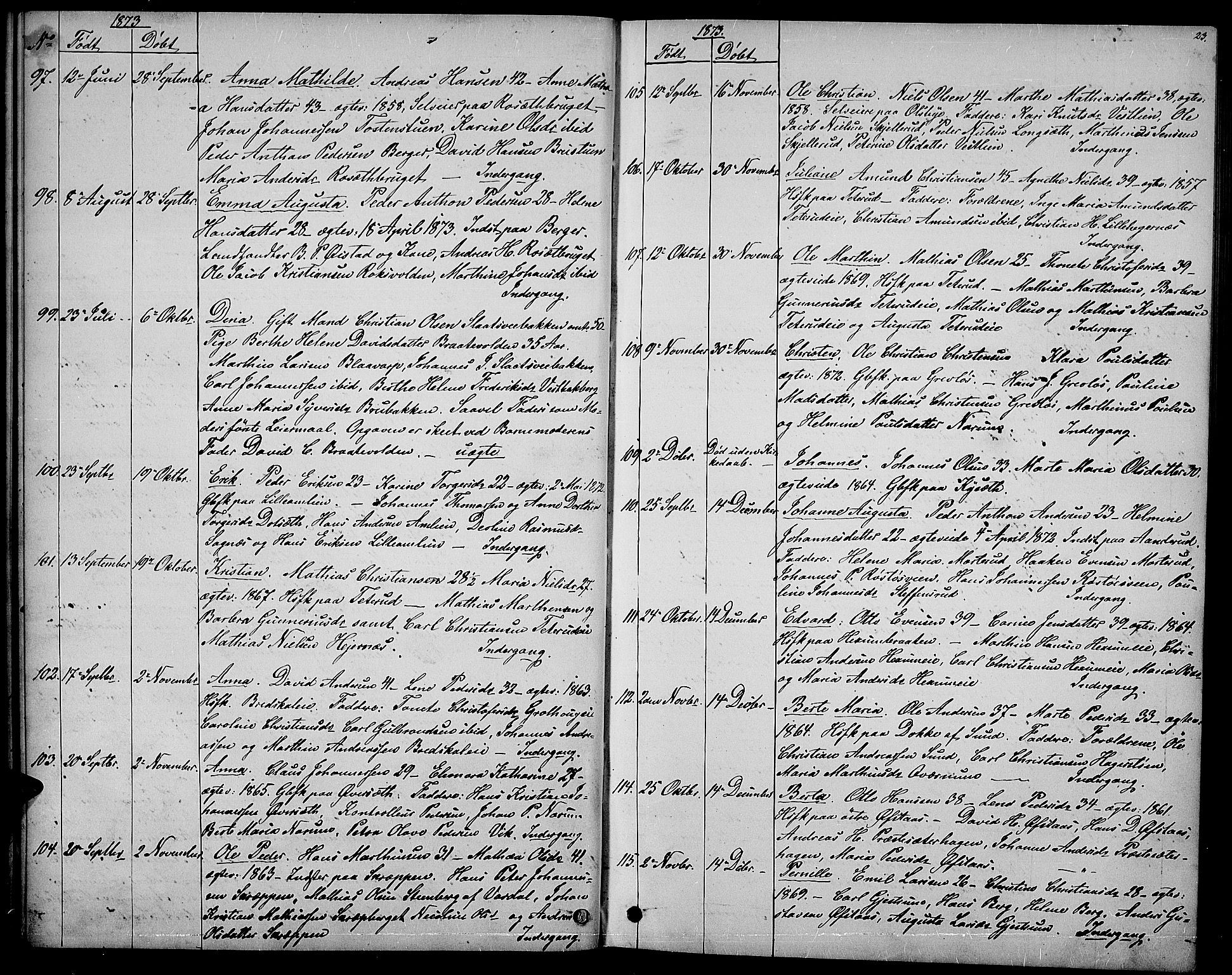Vestre Toten prestekontor, SAH/PREST-108/H/Ha/Hab/L0006: Parish register (copy) no. 6, 1870-1887, p. 23