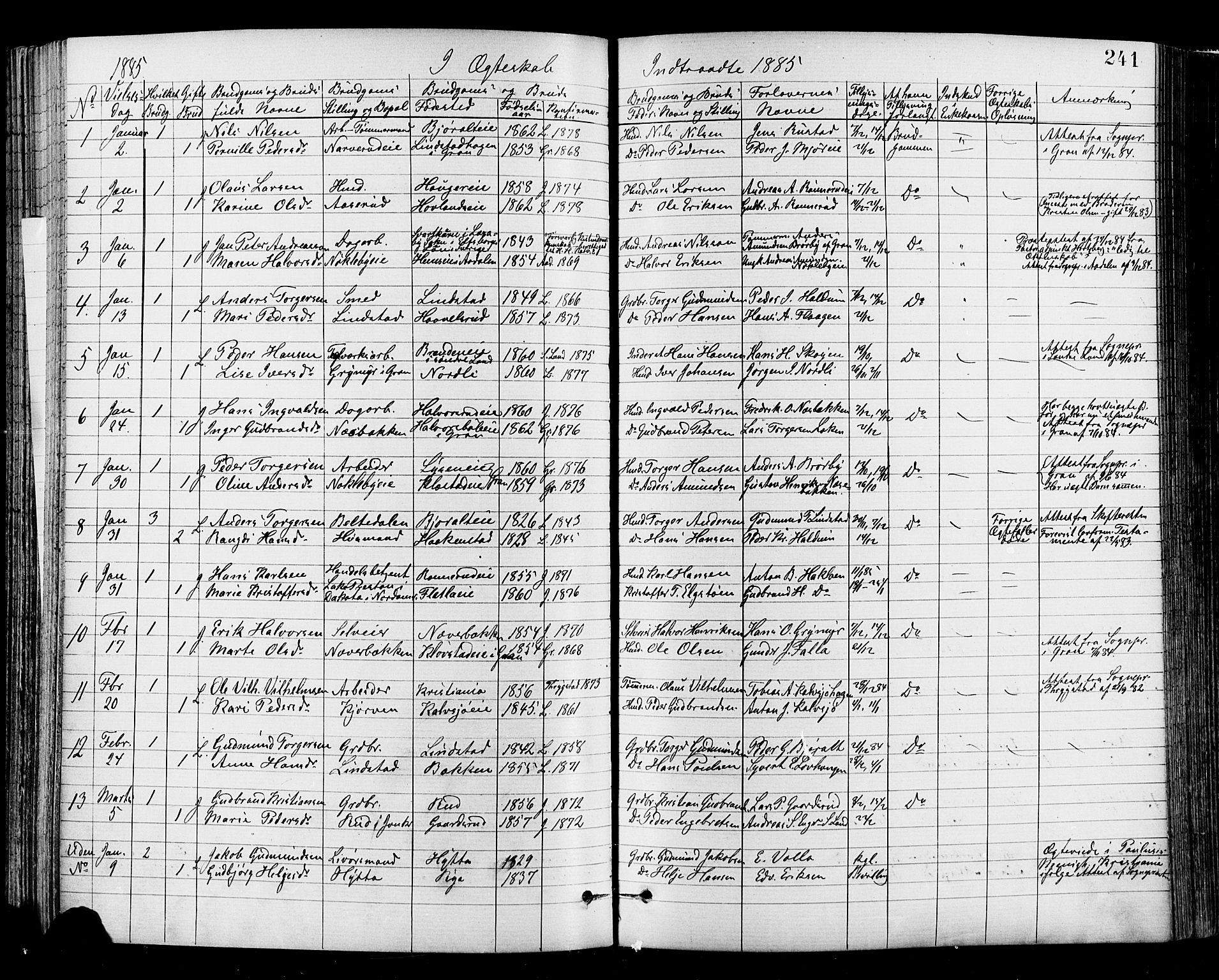 Jevnaker prestekontor, SAH/PREST-116/H/Ha/Haa/L0008: Parish register (official) no. 8, 1877-1890, p. 241
