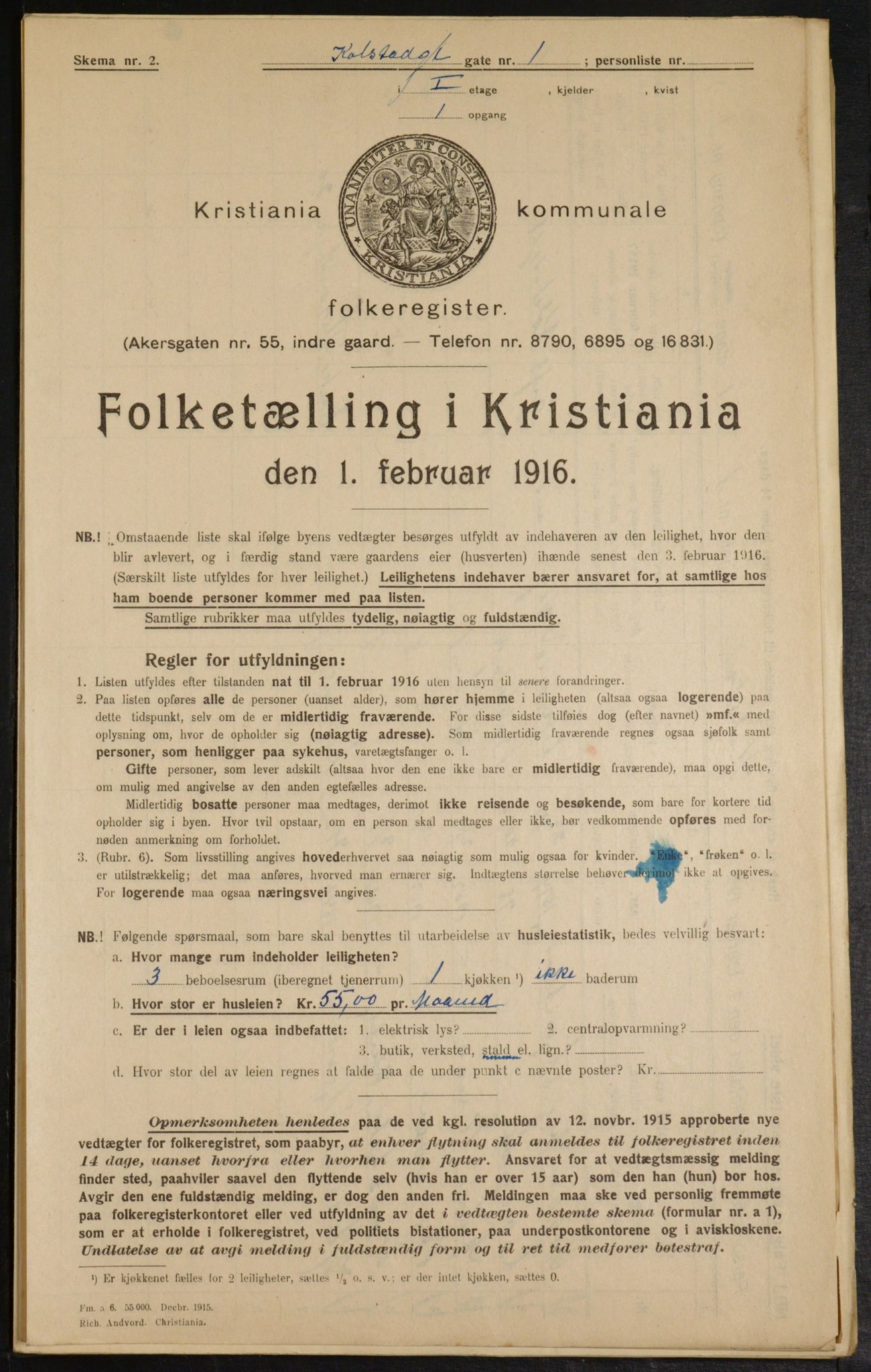 OBA, Municipal Census 1916 for Kristiania, 1916, p. 53283