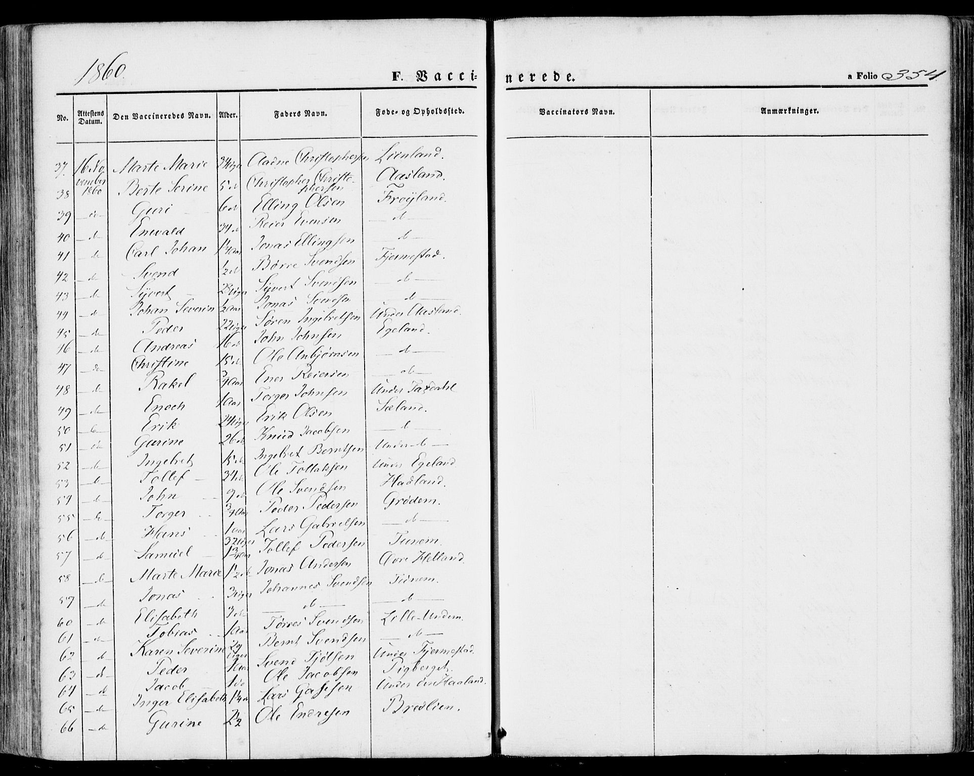 Lye sokneprestkontor, SAST/A-101794/001/30BA/L0007: Parish register (official) no. A 6, 1856-1871, p. 354