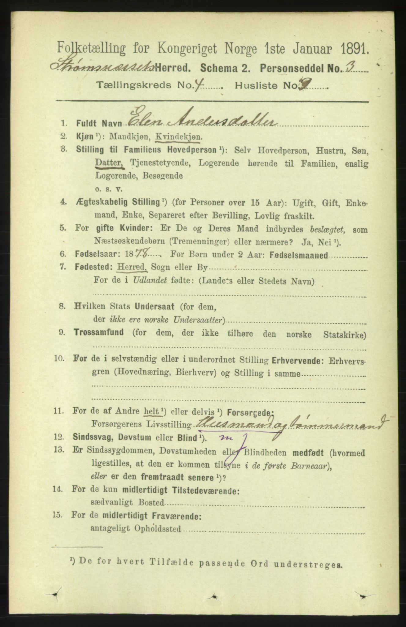 RA, 1891 census for 1559 Straumsnes, 1891, p. 809