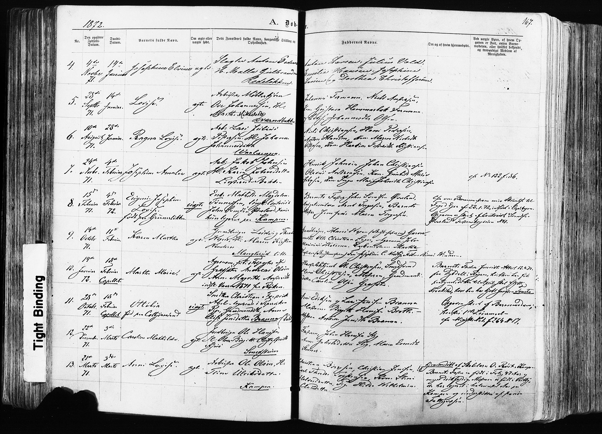 Østre Aker prestekontor Kirkebøker, AV/SAO-A-10840/F/Fa/L0003: Parish register (official) no. I 3, 1869-1875, p. 167