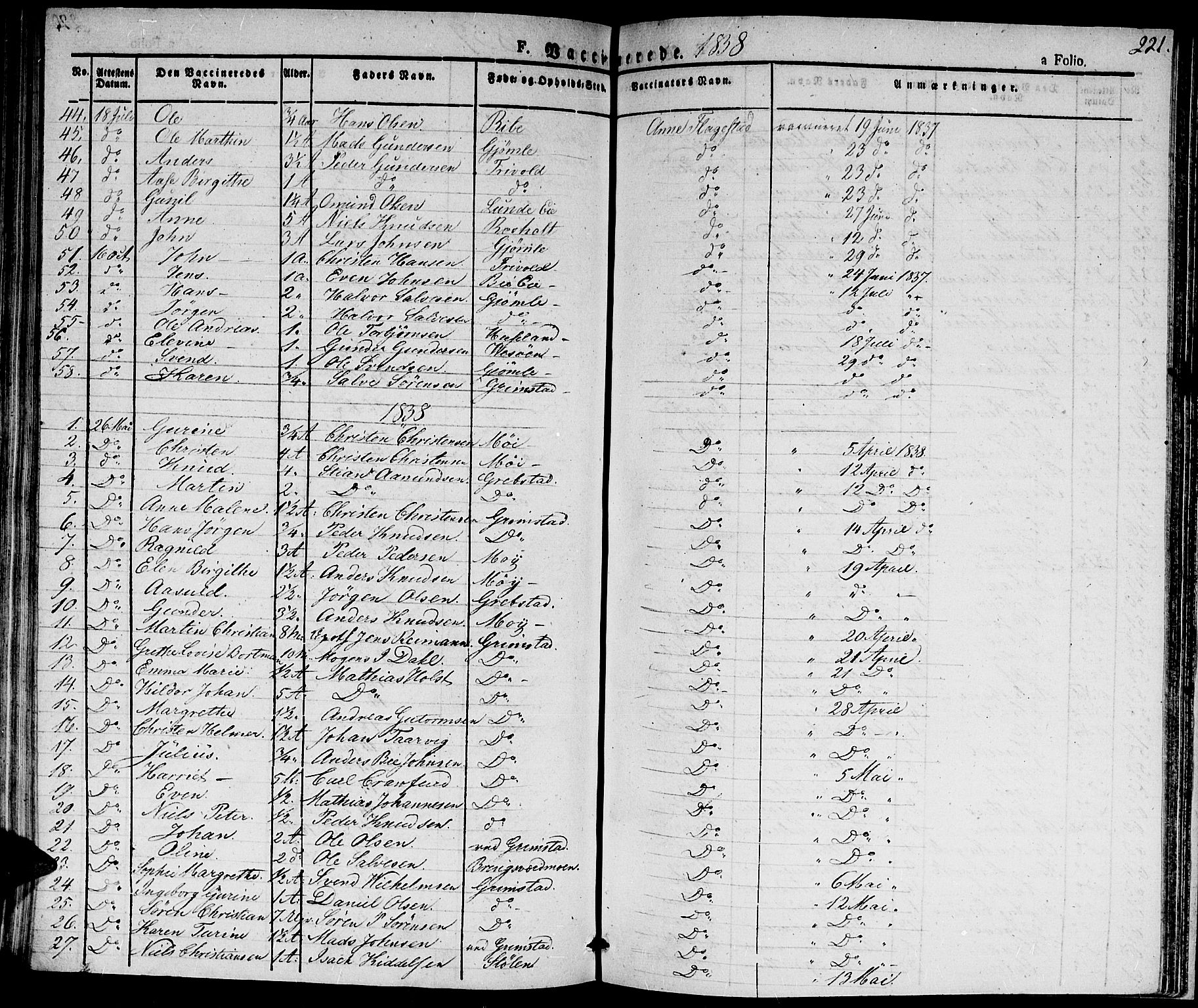 Fjære sokneprestkontor, AV/SAK-1111-0011/F/Fa/L0002: Parish register (official) no. A 2, 1827-1839, p. 221