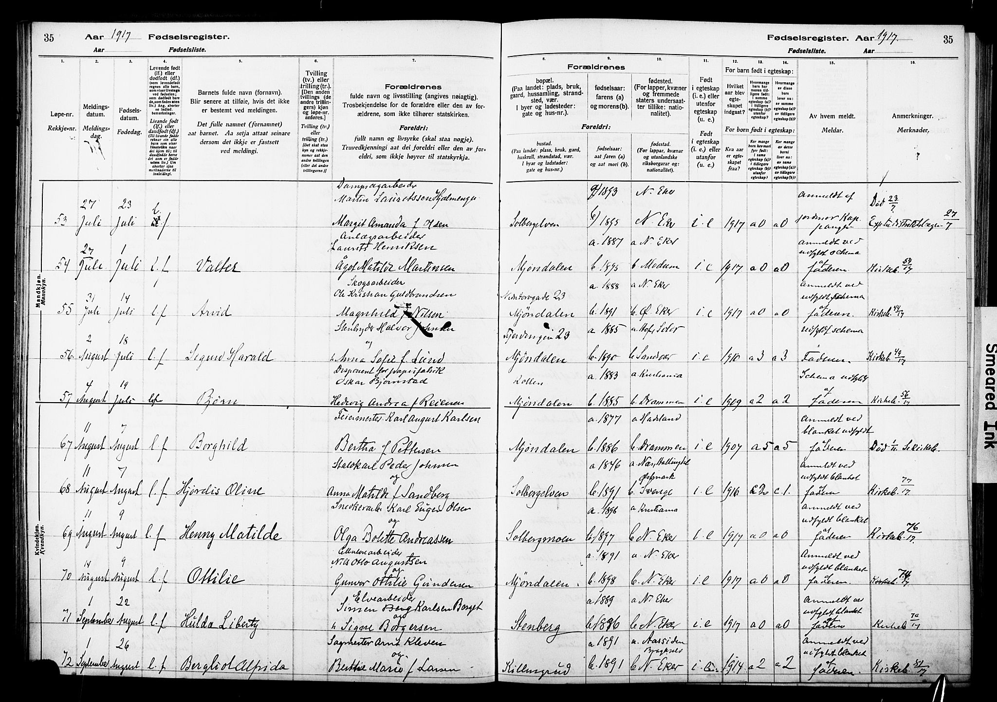 Nedre Eiker kirkebøker, AV/SAKO-A-612/J/Ja/L0001: Birth register no. 1, 1916-1925, p. 35