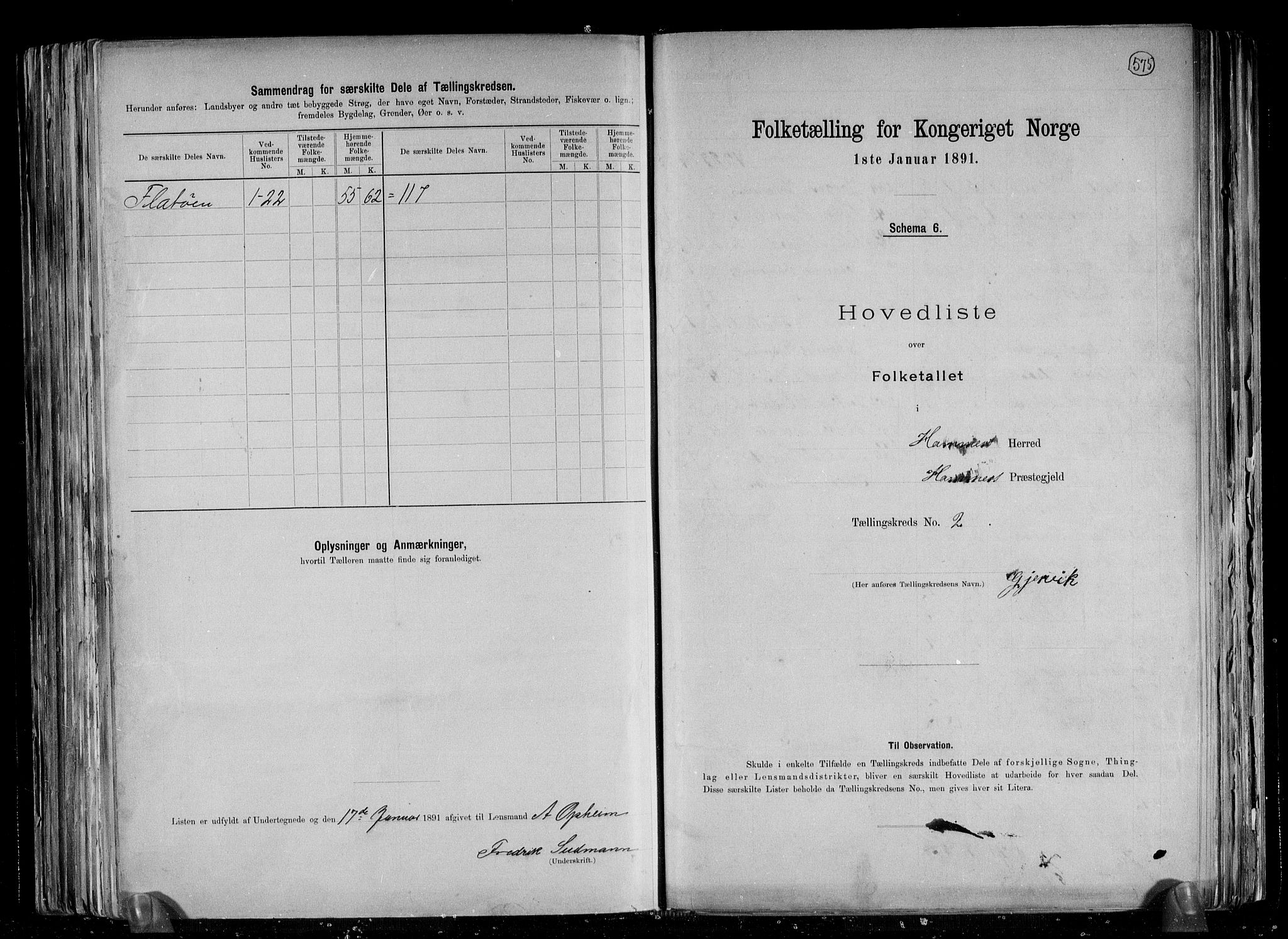 RA, 1891 census for 1254 Hamre, 1891, p. 9