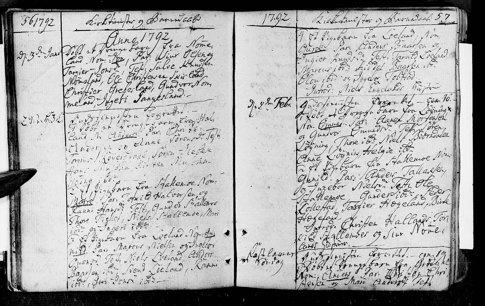 Vennesla sokneprestkontor, AV/SAK-1111-0045/Fa/Fac/L0002: Parish register (official) no. A 2, 1785-1834, p. 56-57