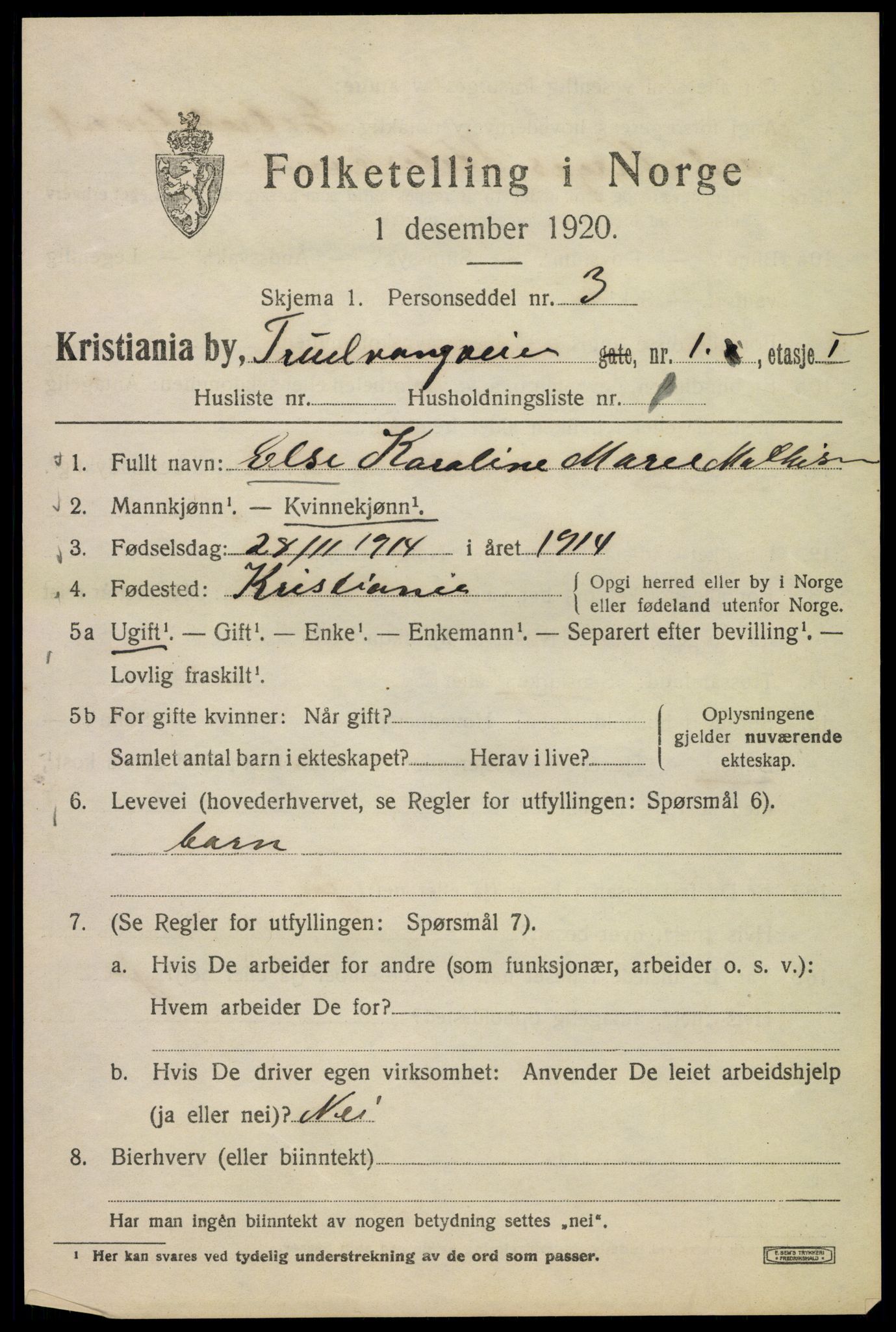 SAO, 1920 census for Kristiania, 1920, p. 603305