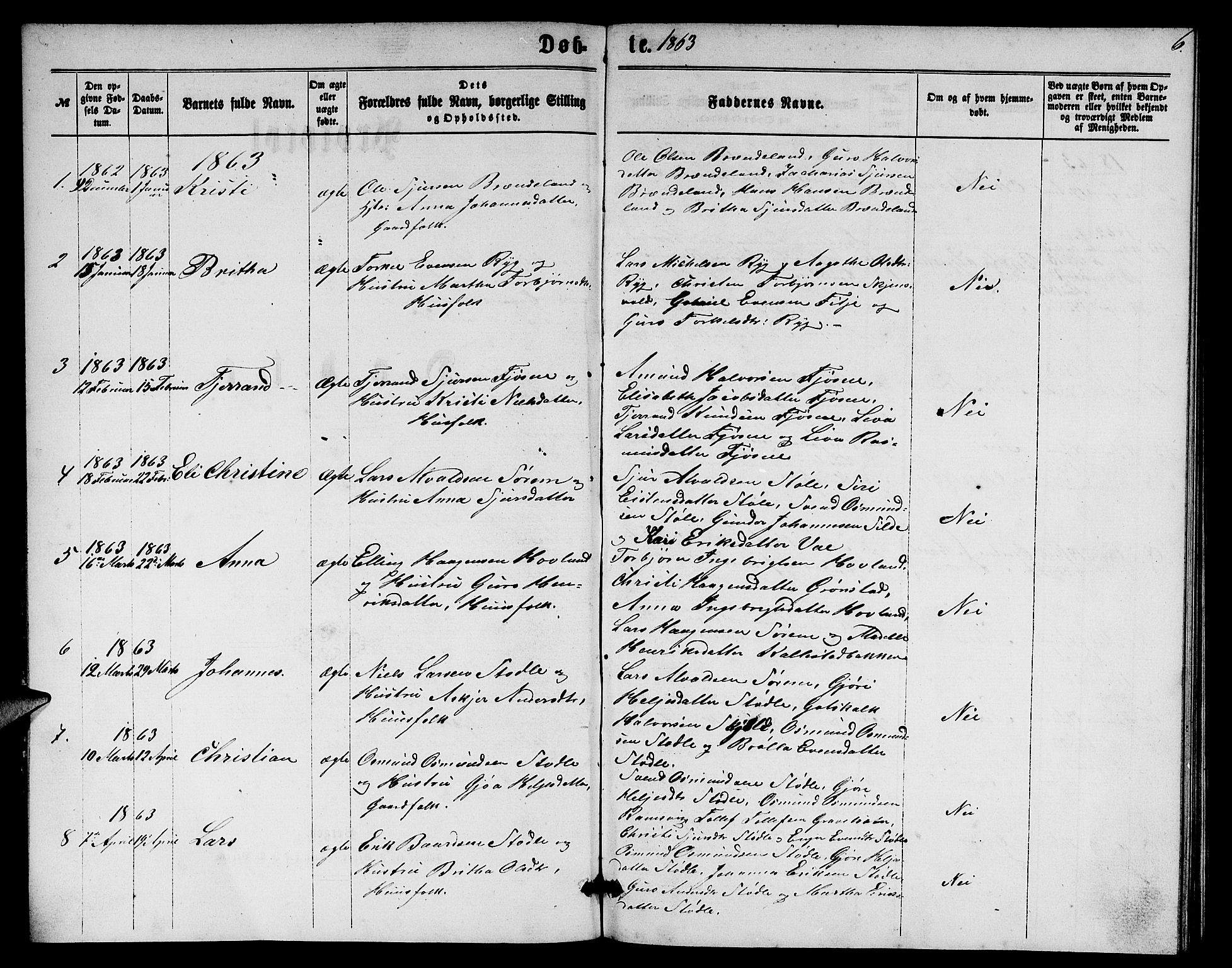 Etne sokneprestembete, SAB/A-75001/H/Hab: Parish register (copy) no. A 3, 1863-1873, p. 6