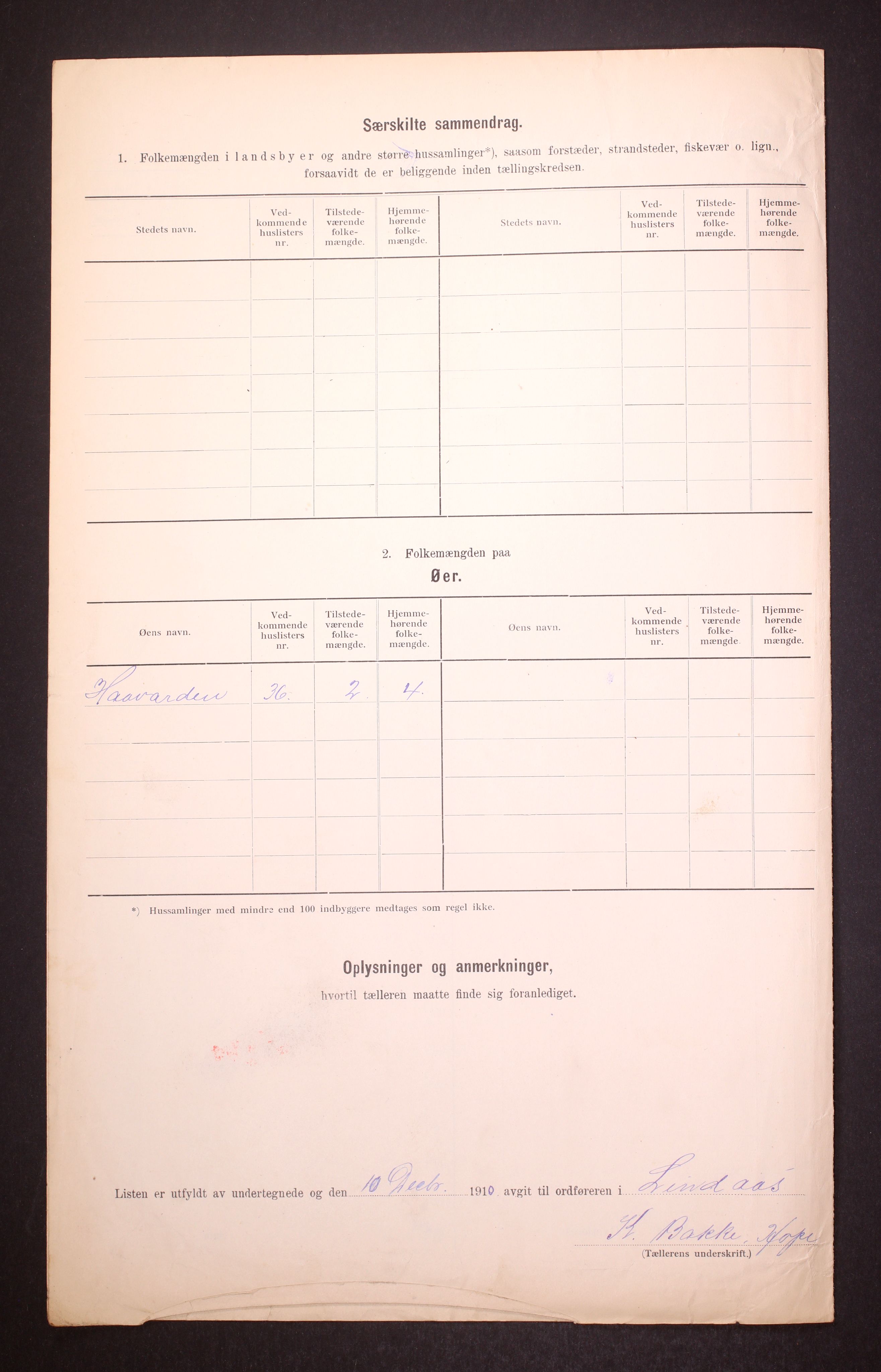 RA, 1910 census for Lindås, 1910, p. 7