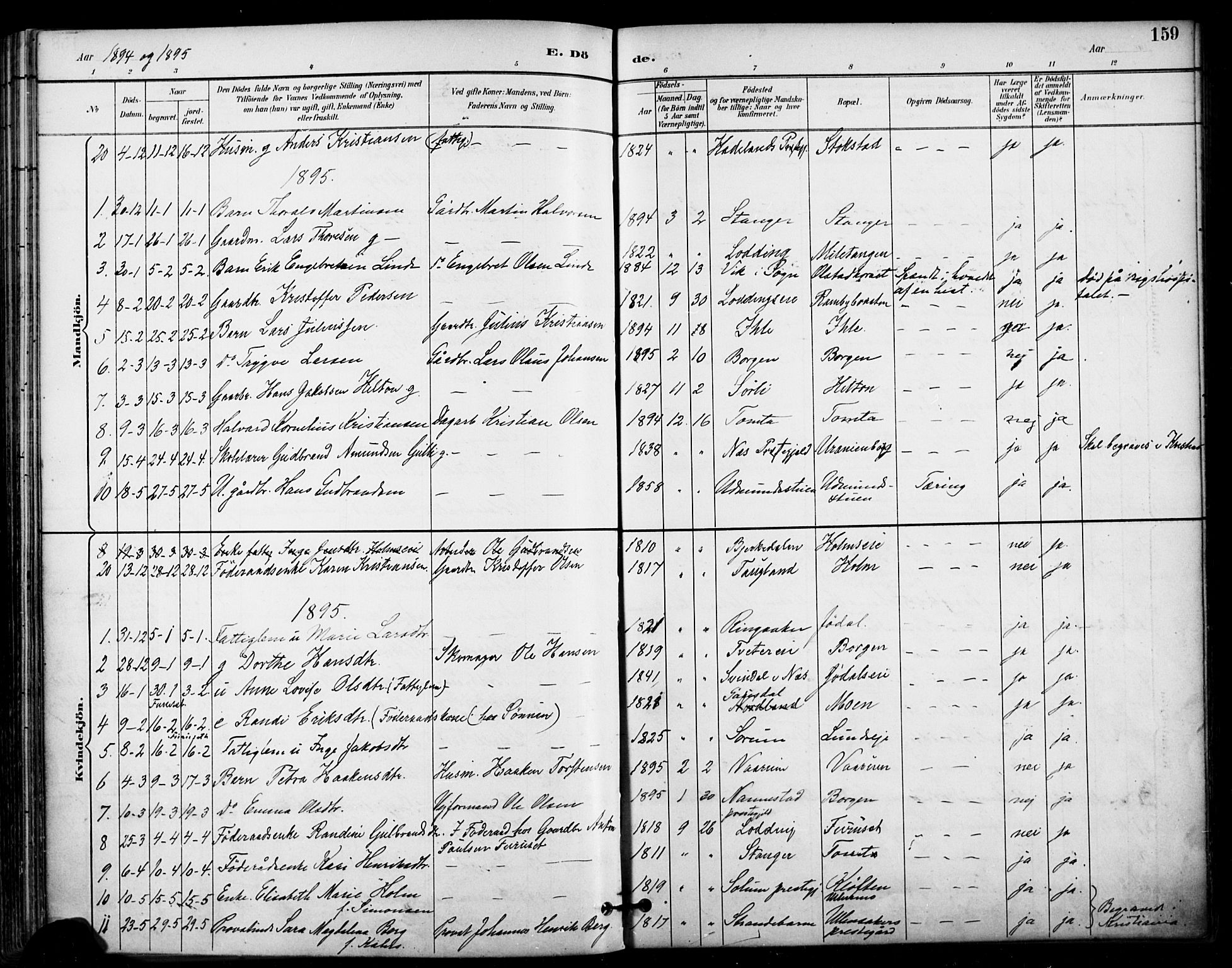 Ullensaker prestekontor Kirkebøker, SAO/A-10236a/F/Fa/L0020: Parish register (official) no. I 20, 1892-1902, p. 159